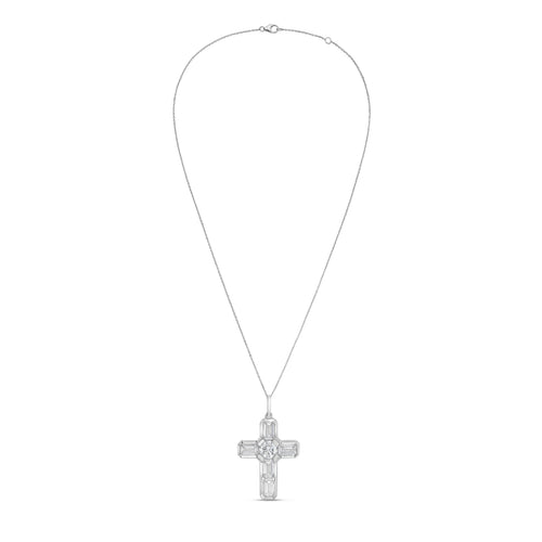 Lab Grown Round & Emerald Diamond Bezel Cross Pendant