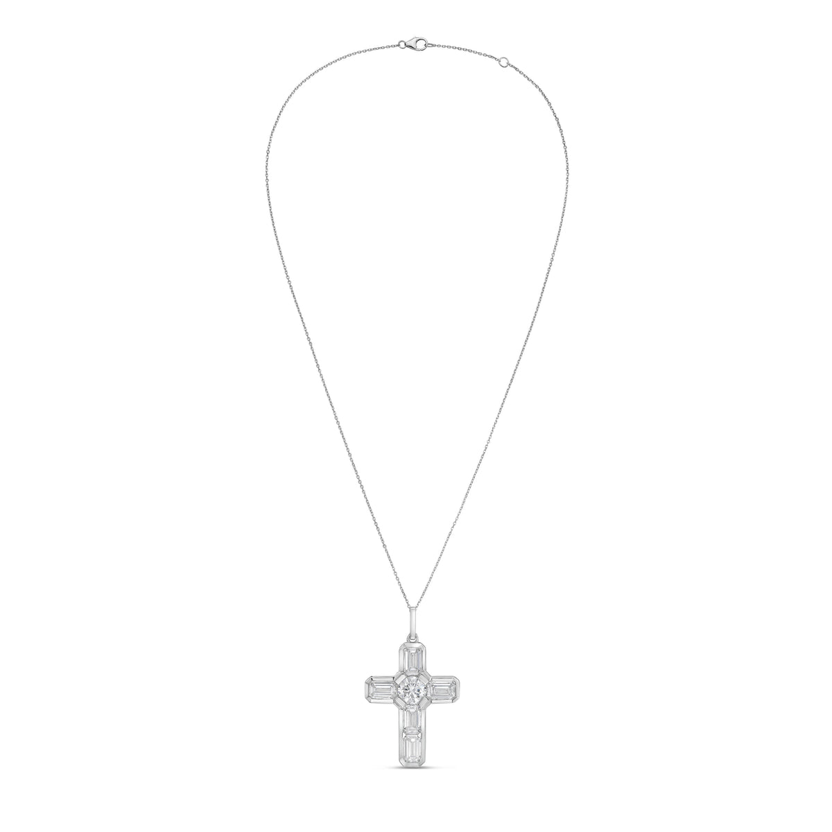 Lab Grown Round & Emerald Diamond Bezel Cross Pendant