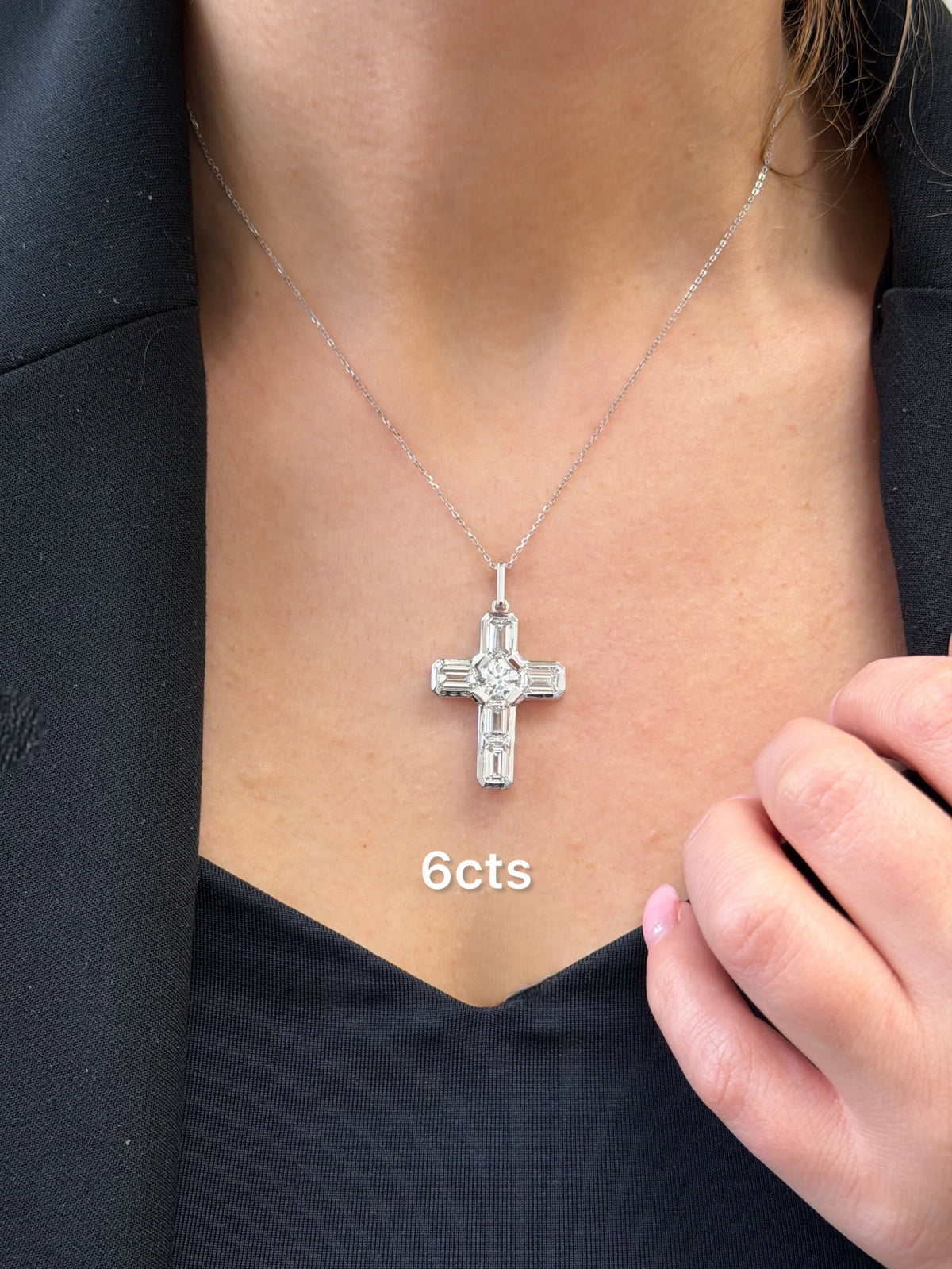 Lab Grown Round & Emerald Diamond Bezel Cross Pendant