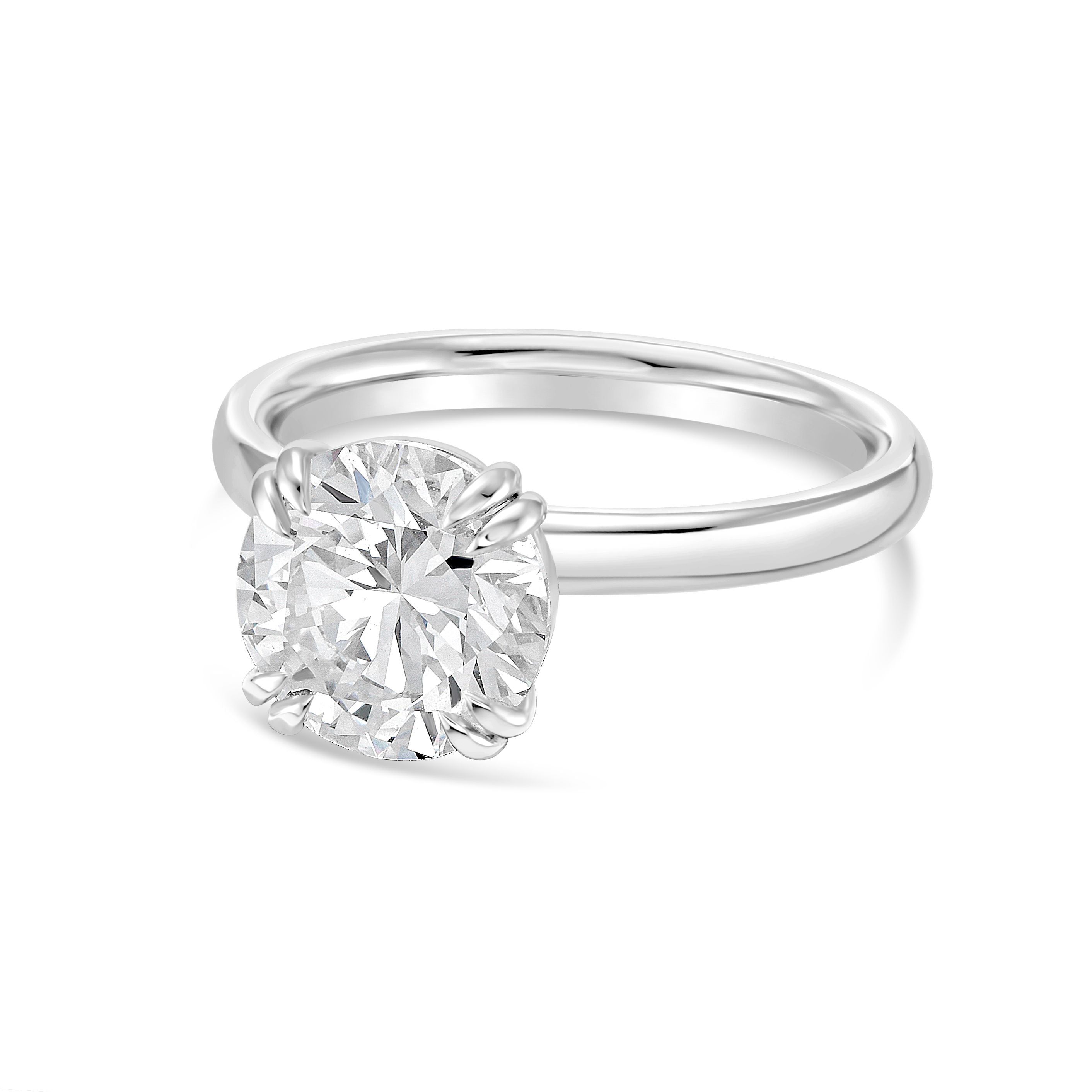 Lab-Grown Round Split Claw Engagement Ring, 18K Gold