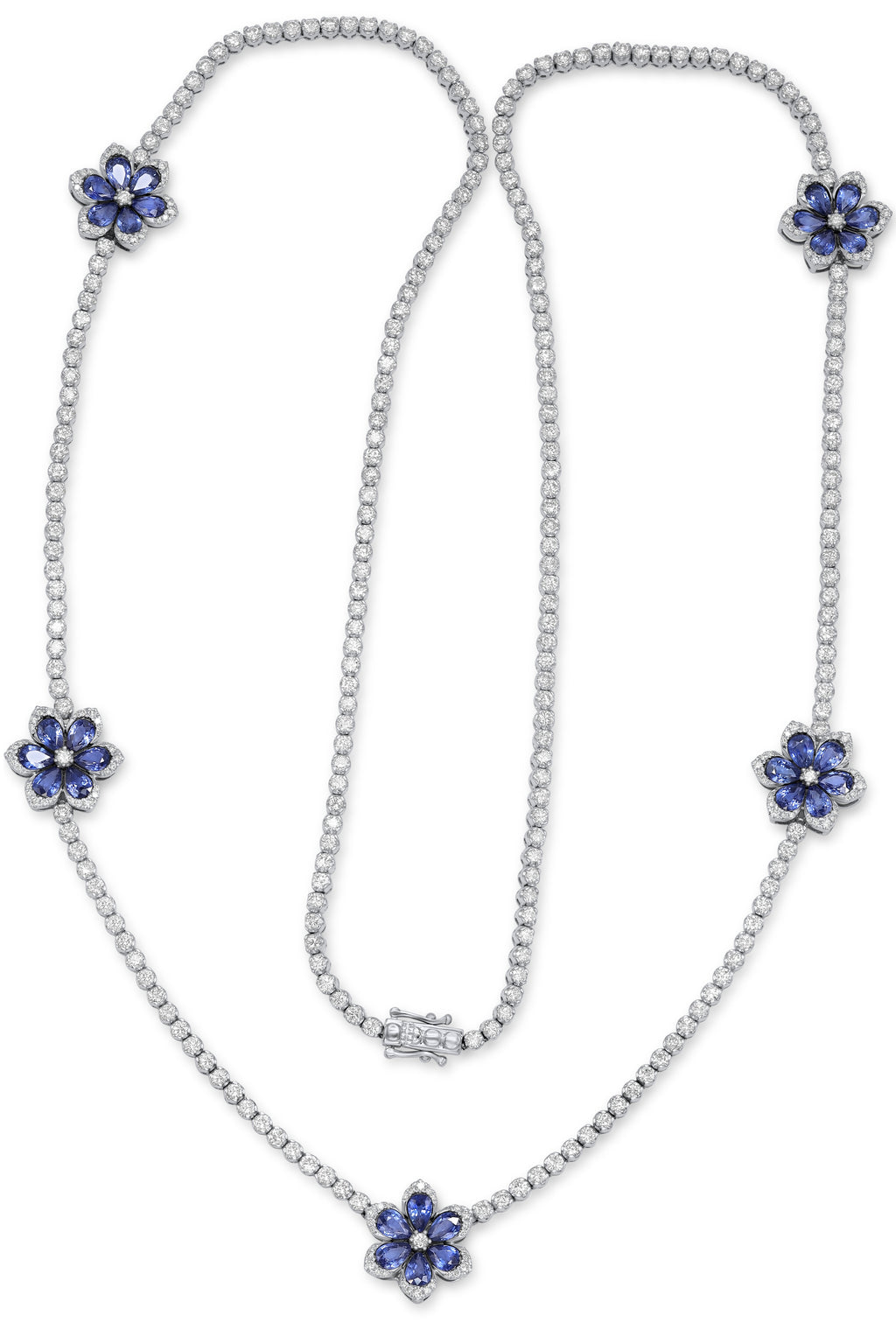 37.50ct Diamond and Sapphire Flower Tennis Necklace