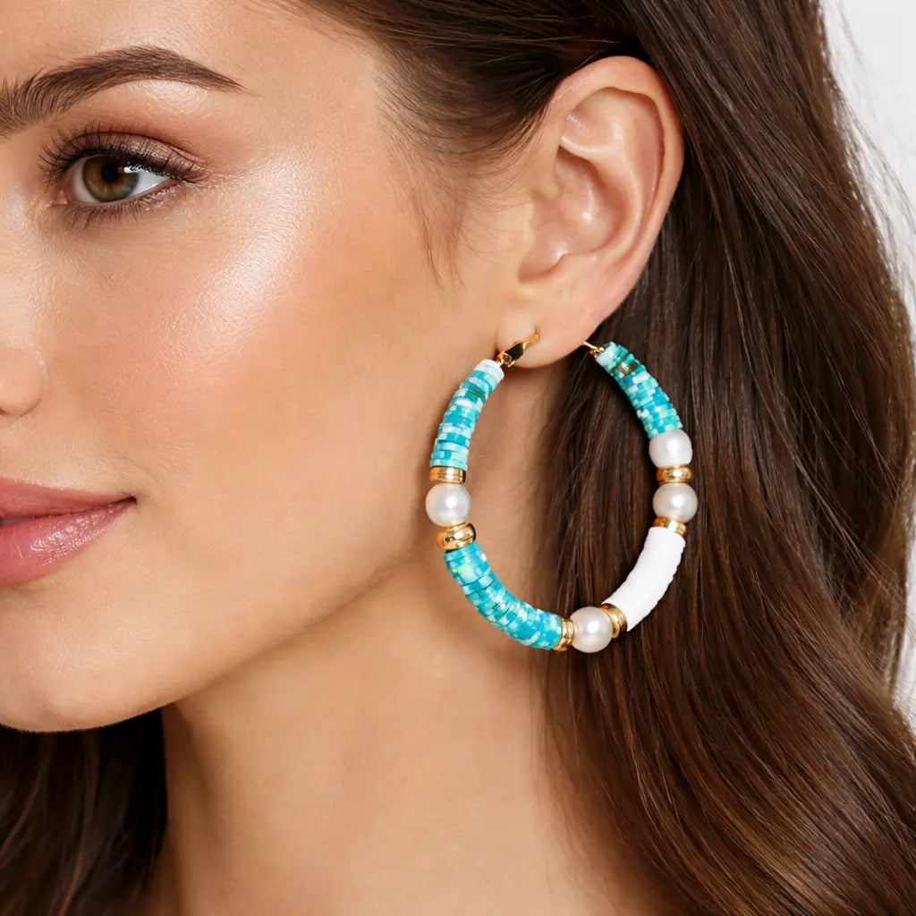 Aqua Pearl Hoops