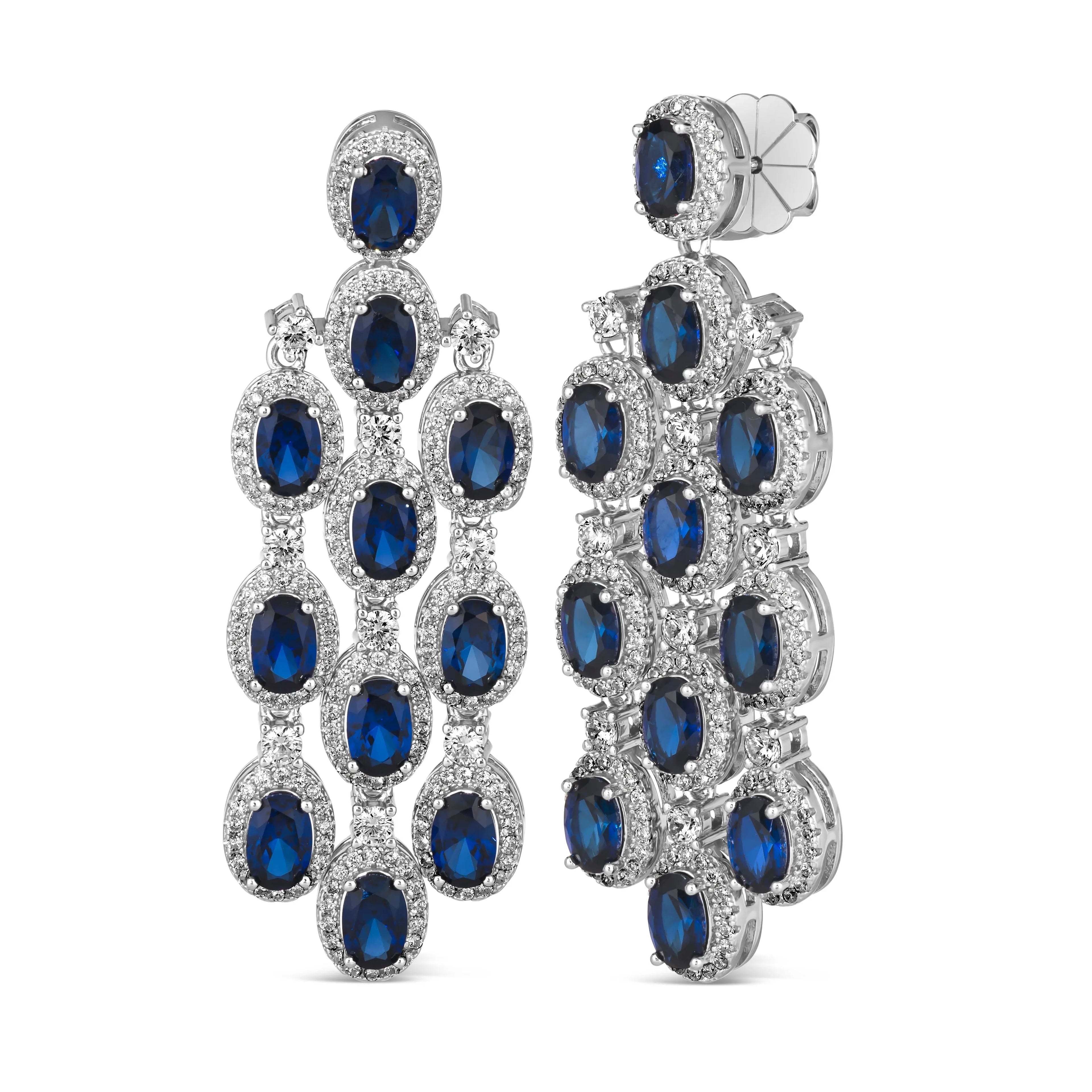 Art Deco Chandelier Earrings in Blue Sapphire