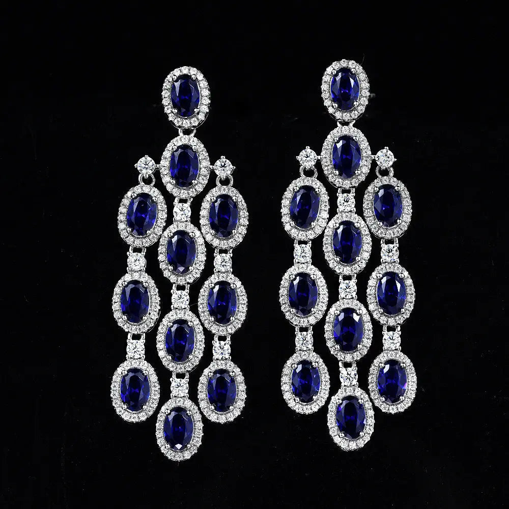 Art Deco Chandelier Earrings in Blue Sapphire