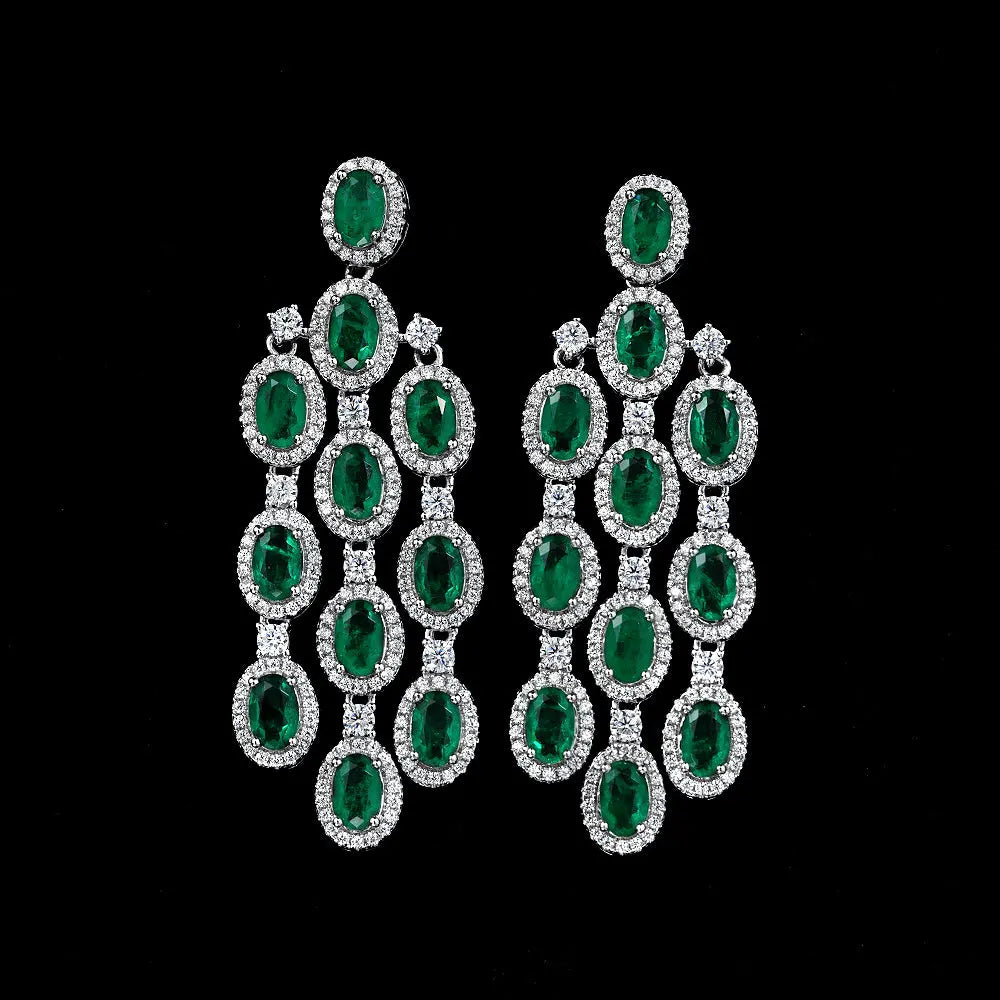 Art Deco Chandelier Earrings in Emerald