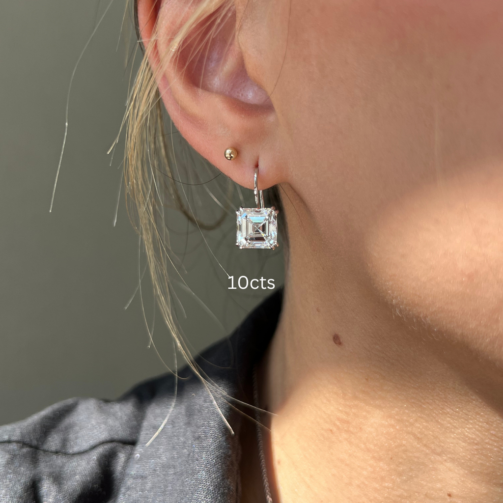 Lab-Grown Asscher Cut Diamond Drop Earrings, 14K Gold