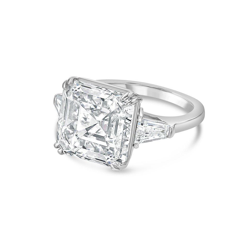 Lab Grown Asscher Diamond Ring with Baguettes