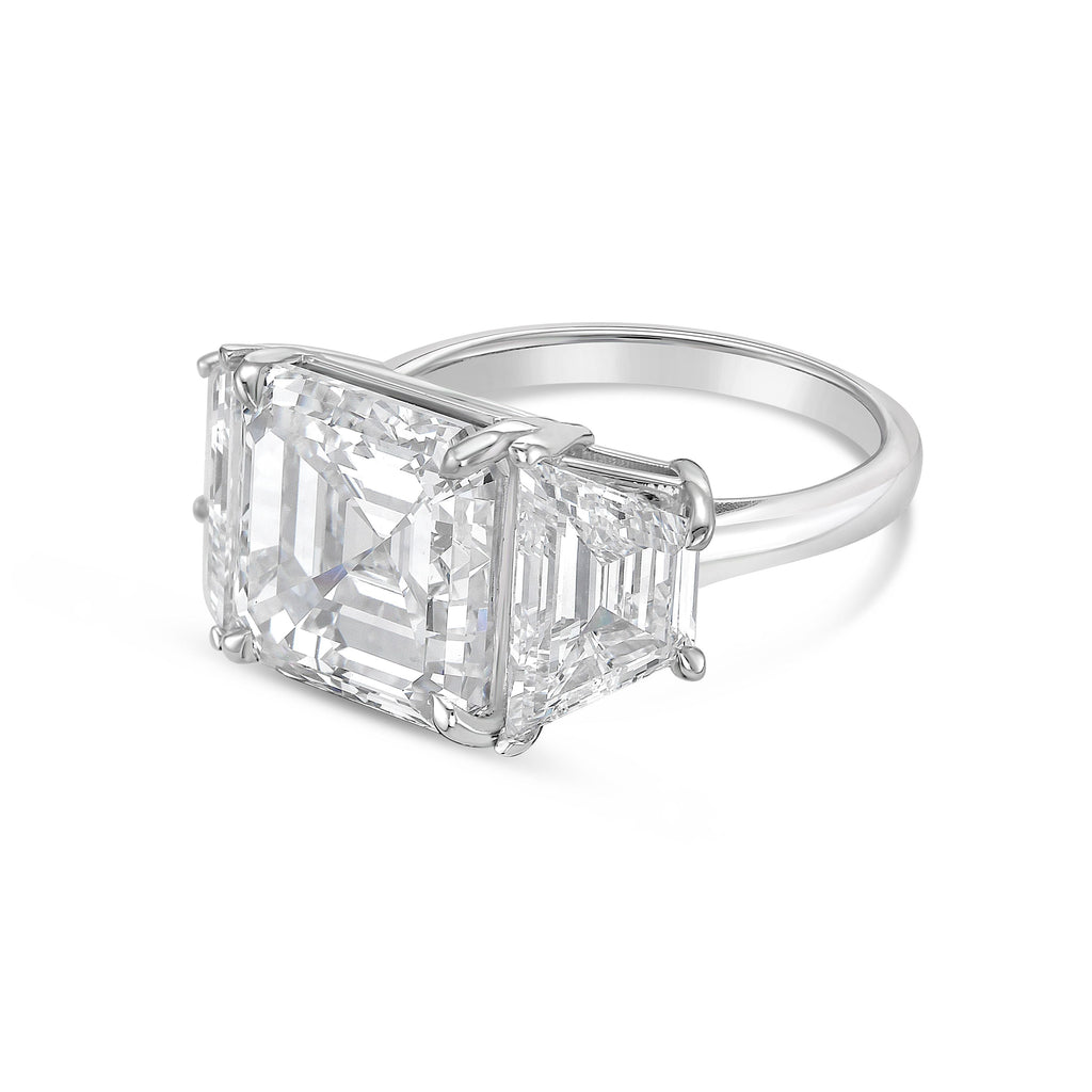 Lab-Grown Asscher Diamond Ring with Trapezoids, 18K Gold