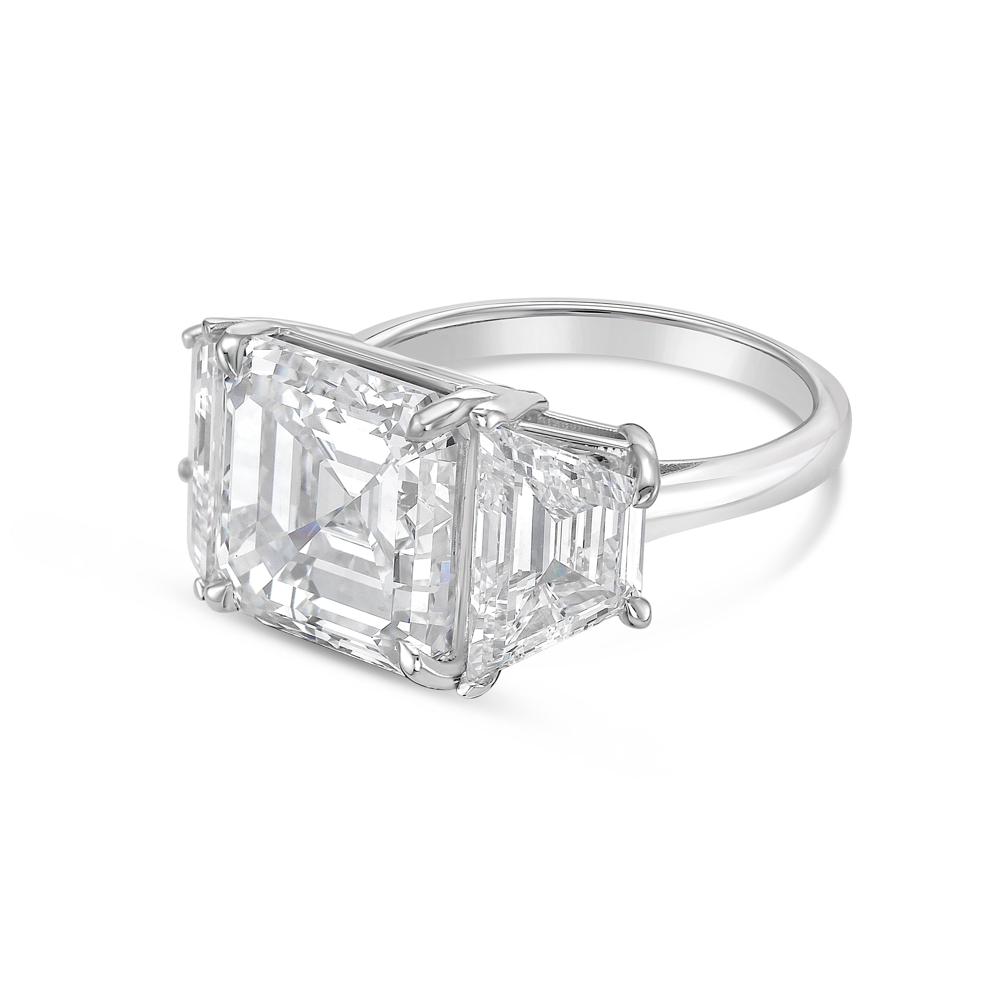 Lab-Grown Asscher Diamond Ring with Trapezoids, 18K Gold
