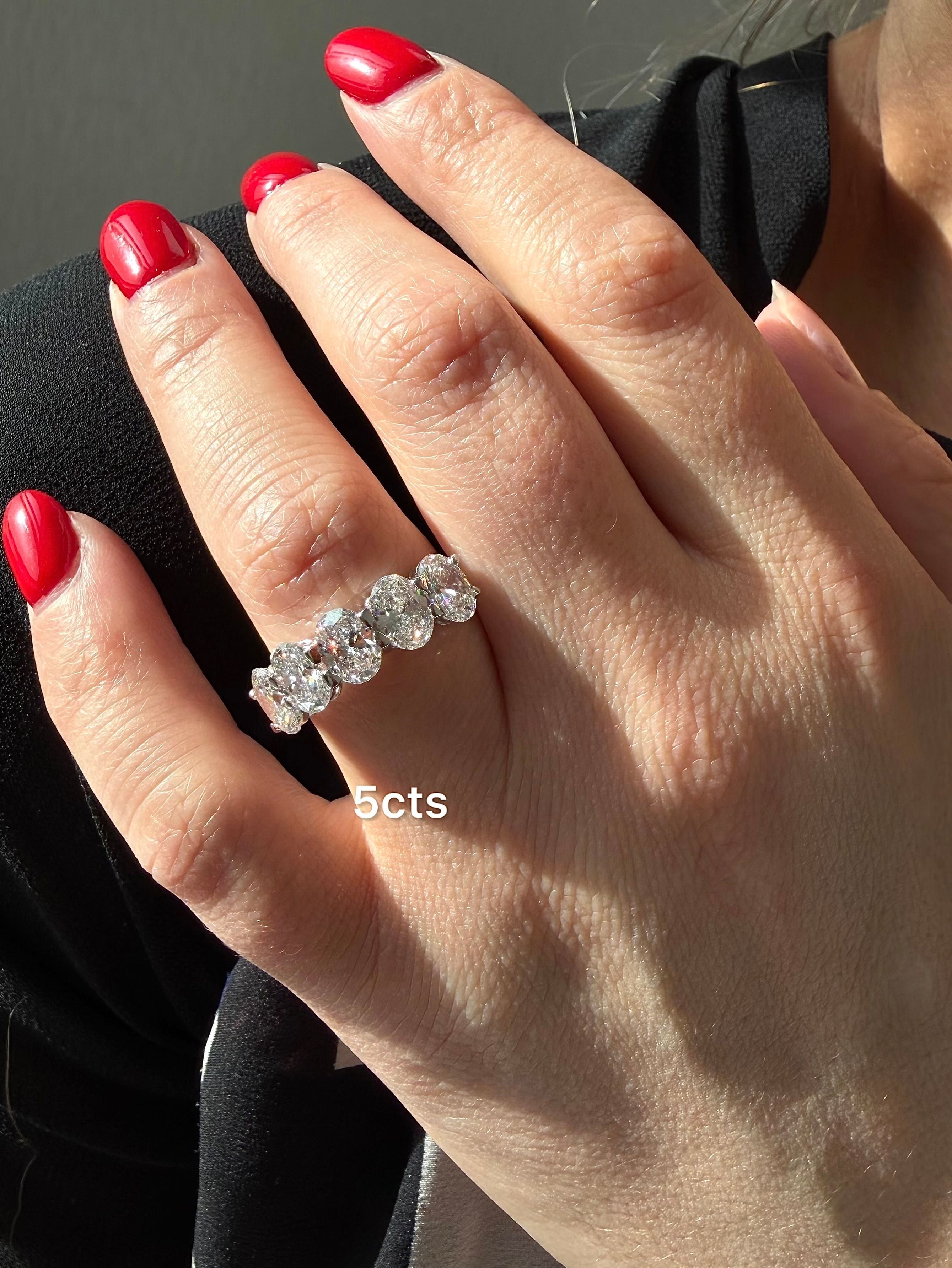 Lab-Grown 5-Stone Oval-Cut Diamond Band, 14K White Gold