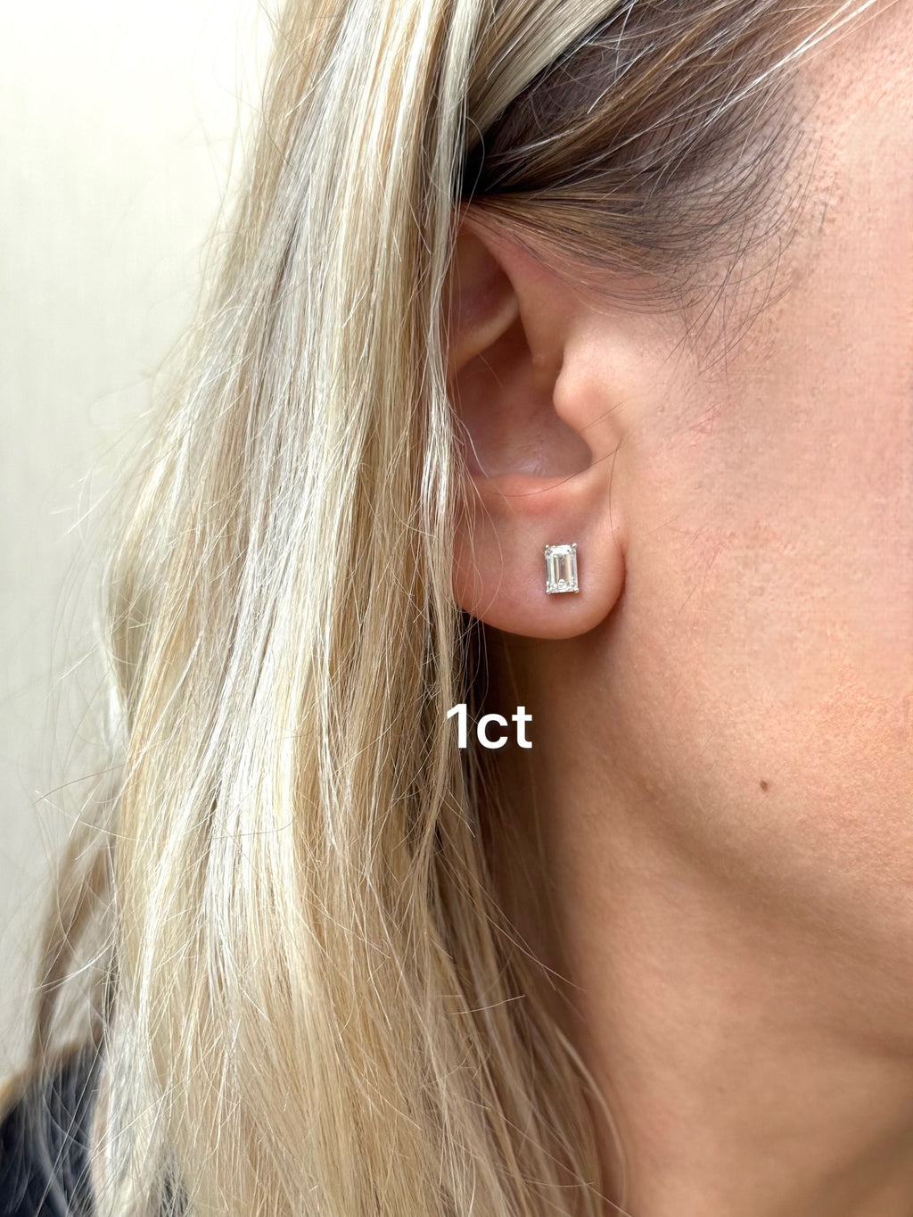 Lab-Grown Emerald Cut Diamond Studs, 14K Gold