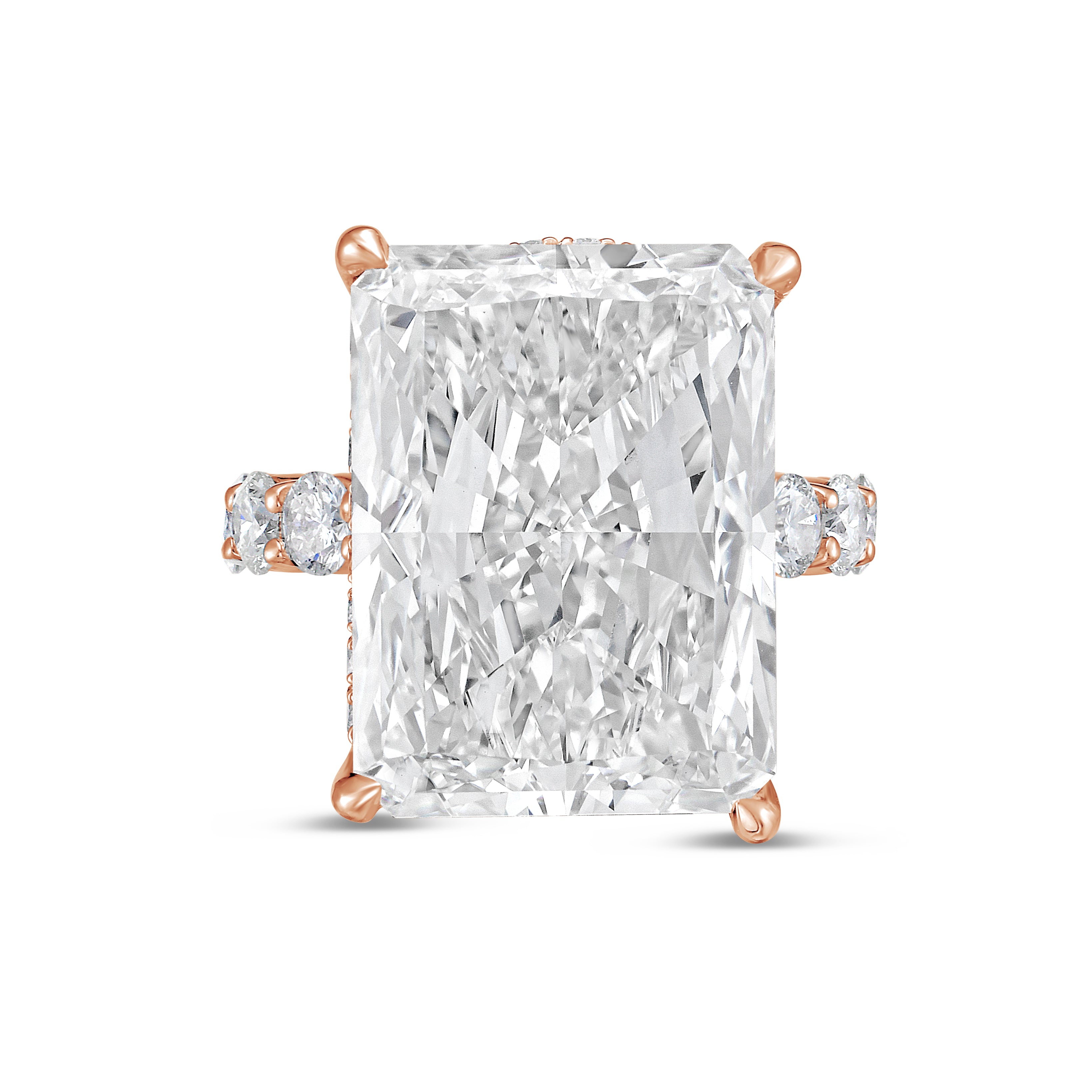 Lab-Grown Radiant Hidden Halo Diamond Ring with Eternity Band, 18K Gold