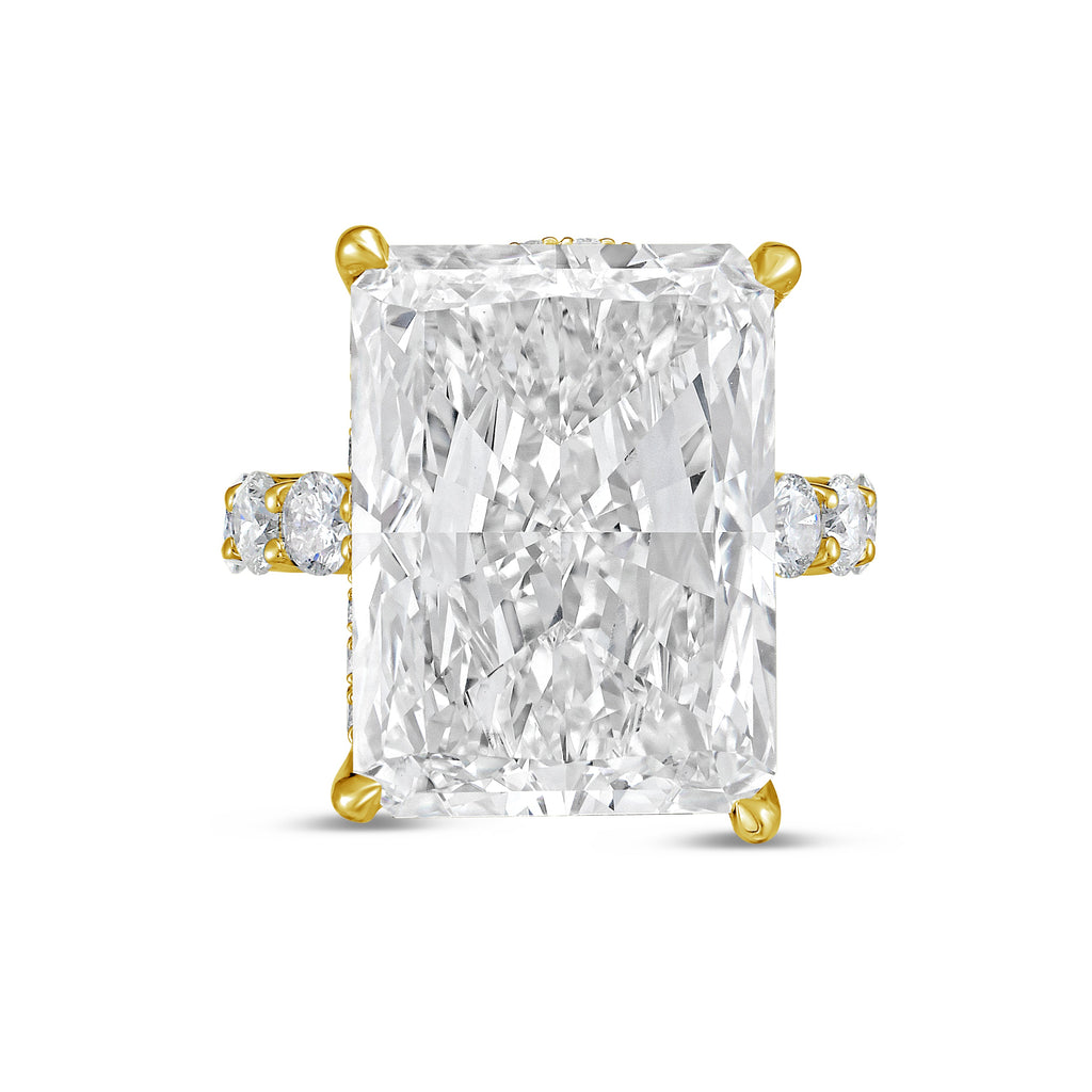 Lab-Grown Radiant Hidden Halo Diamond Ring with Eternity Band, 18K Gold