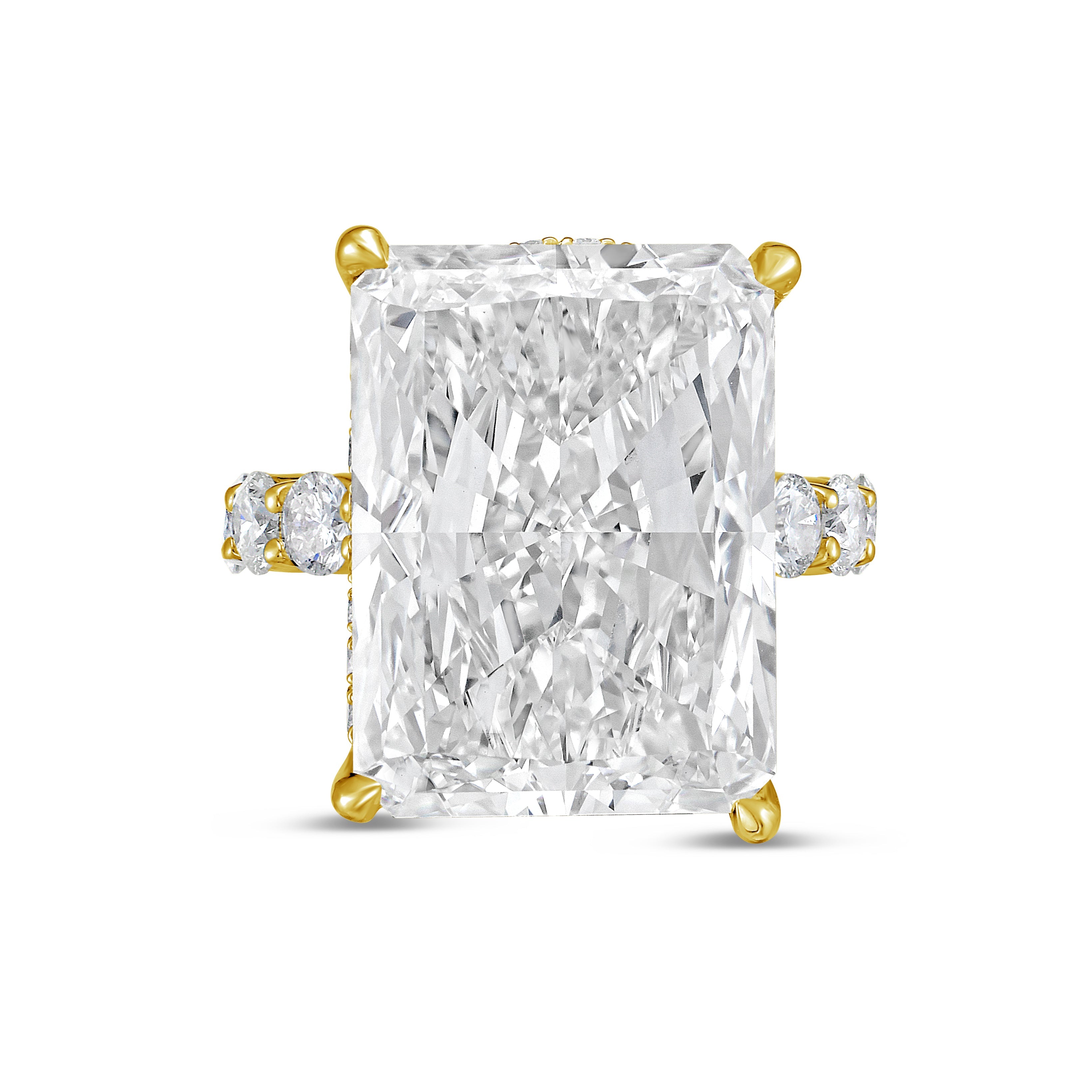 Lab-Grown Radiant Hidden Halo Diamond Ring with Eternity Band, 18K Gold