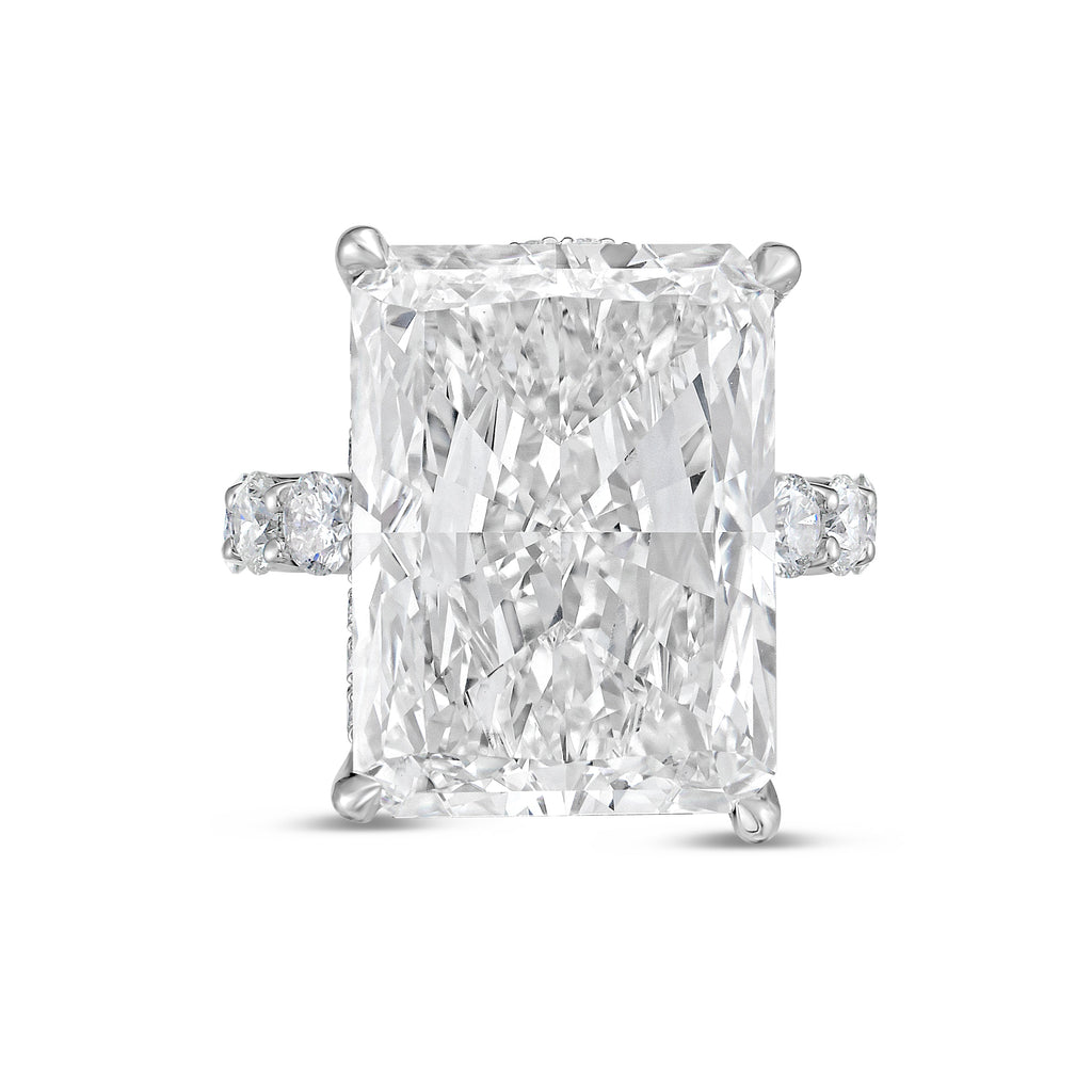 Lab-Grown Radiant Hidden Halo Diamond Ring with Eternity Band, 18K Gold