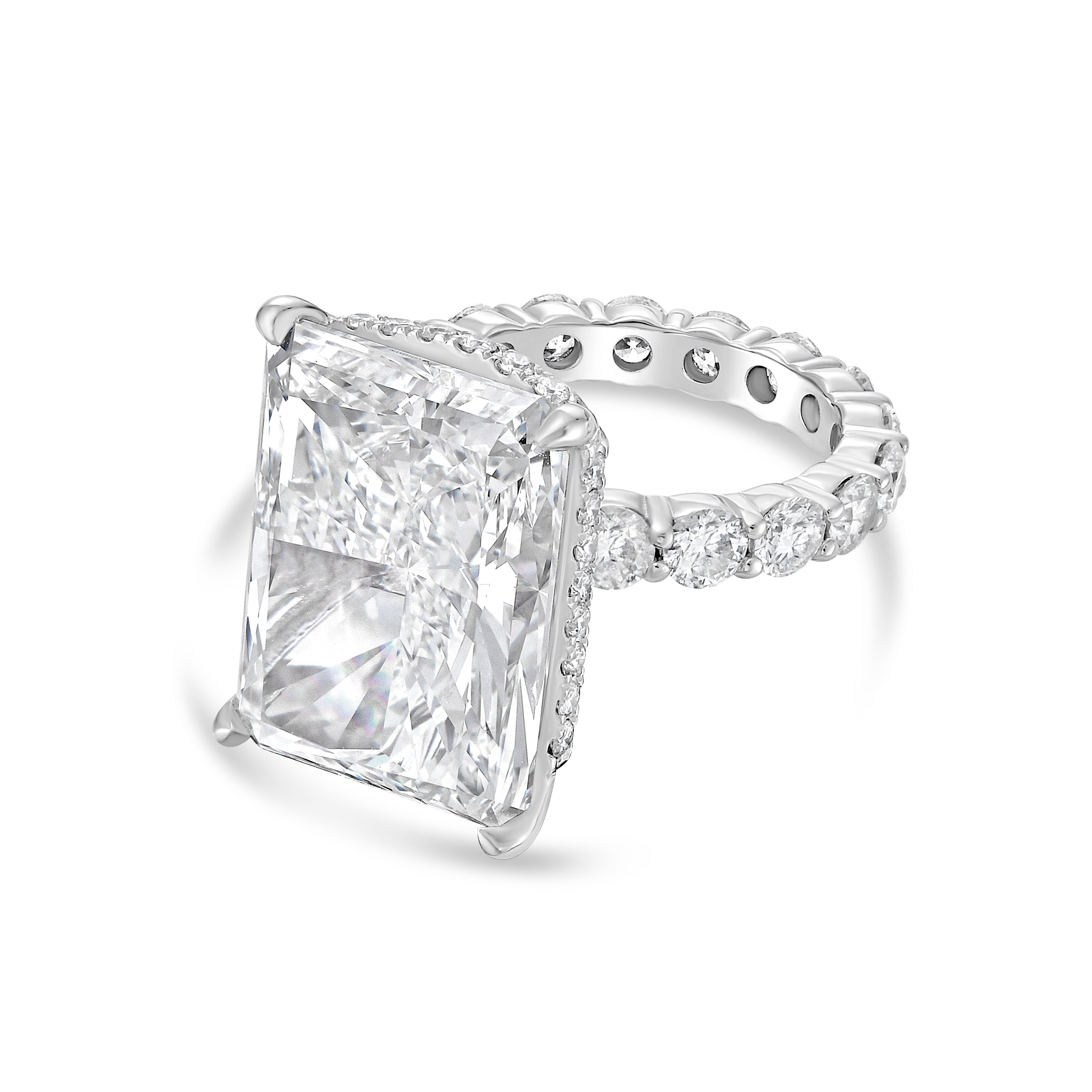 Lab-Grown Radiant Hidden Halo Diamond Ring with Eternity Band, 18K Gold