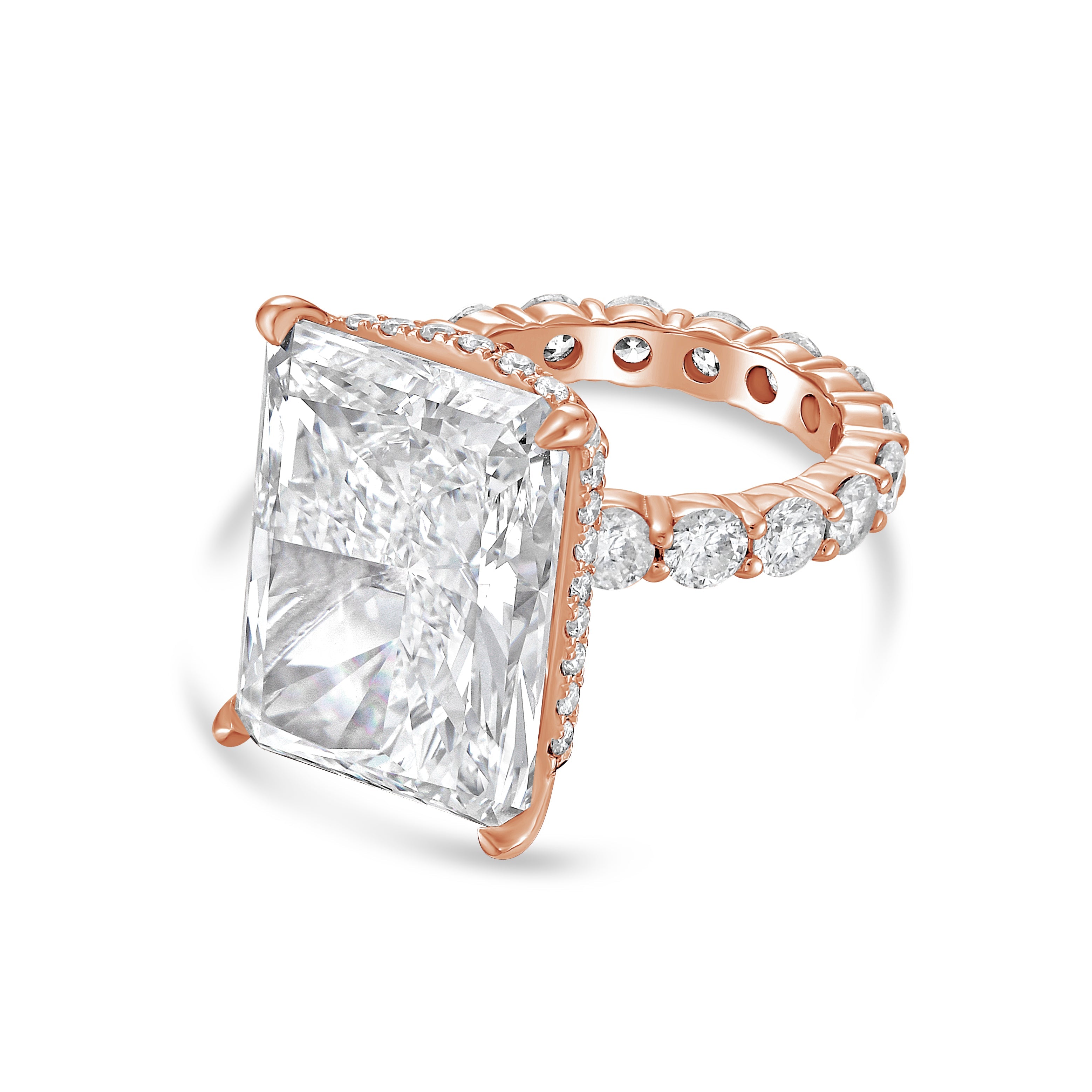 Lab-Grown Radiant Hidden Halo Diamond Ring with Eternity Band, 18K Gold