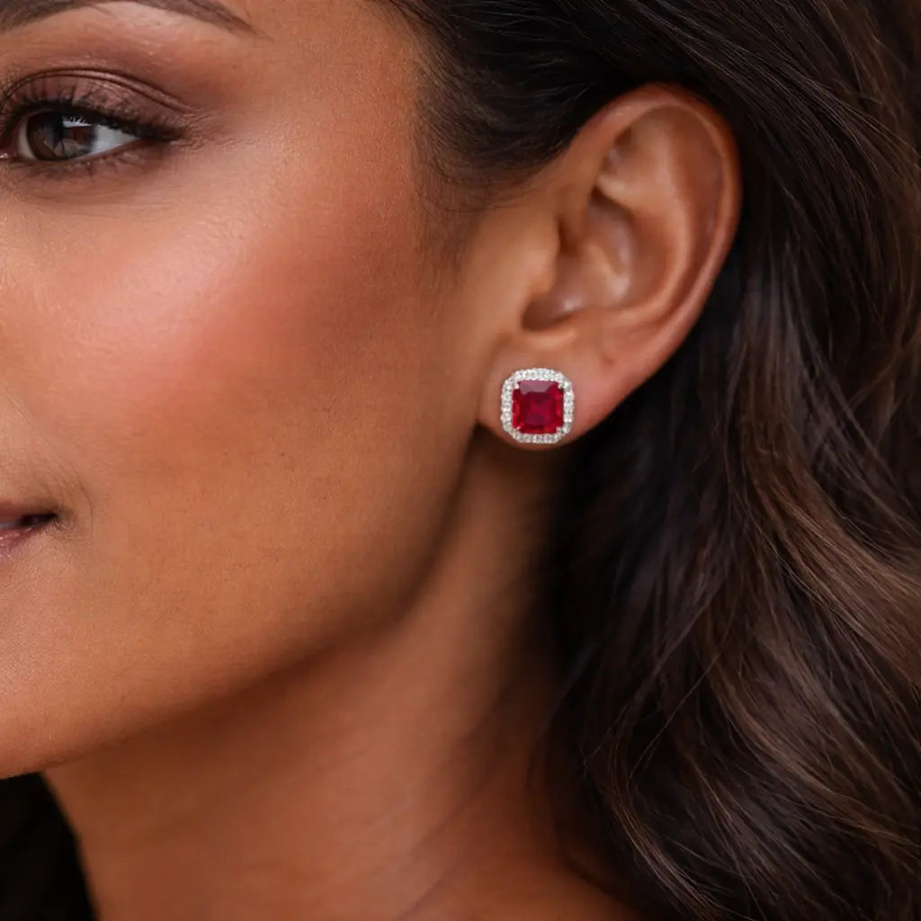 Bethenny Asscher Studs in Ruby Red