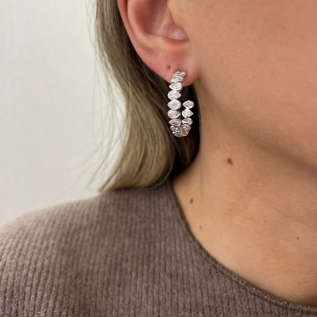 Lab Grown Pear Diamond Bezel Hoop Earrings