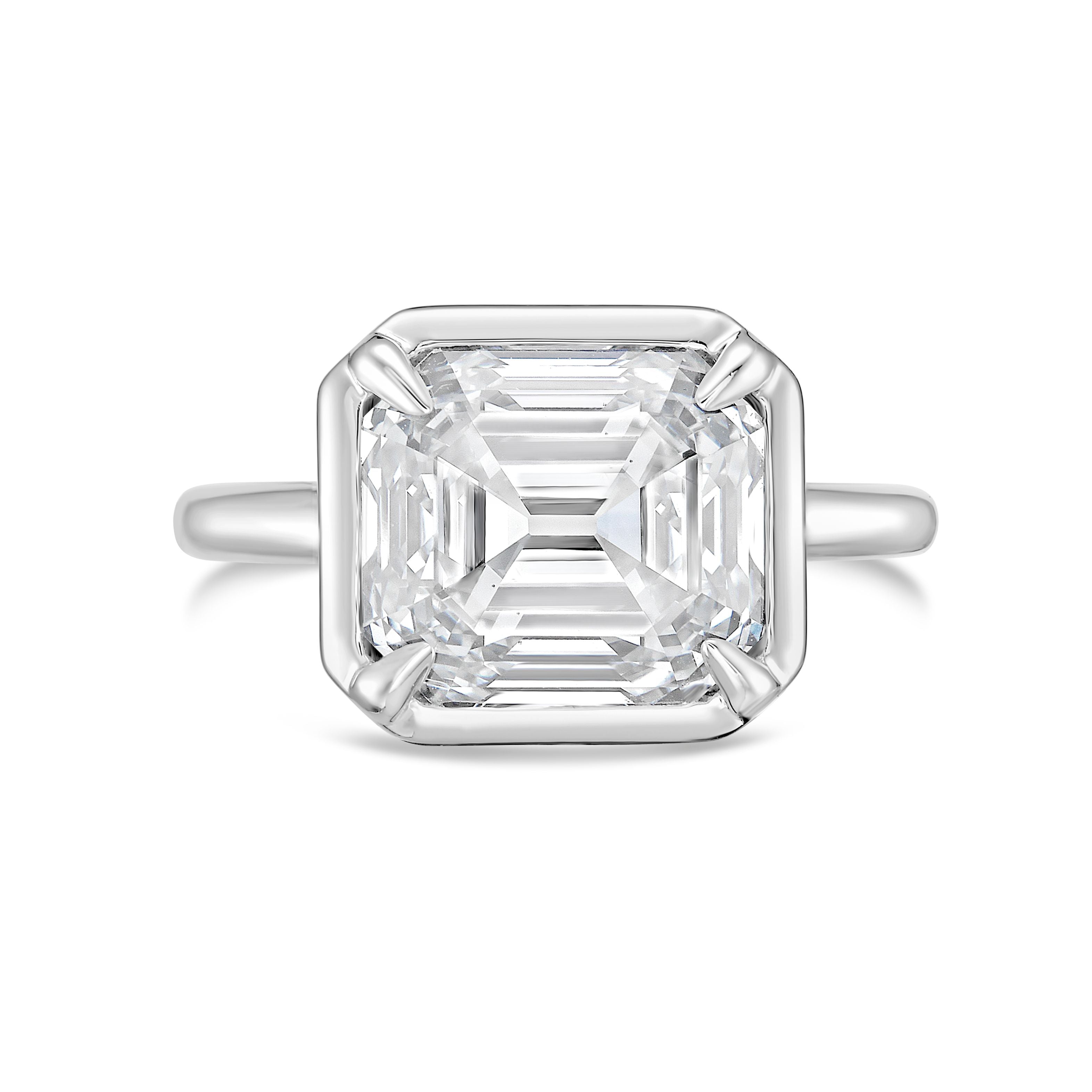 Lab-Grown Asscher Diamond Bezel Ring, 18K Gold