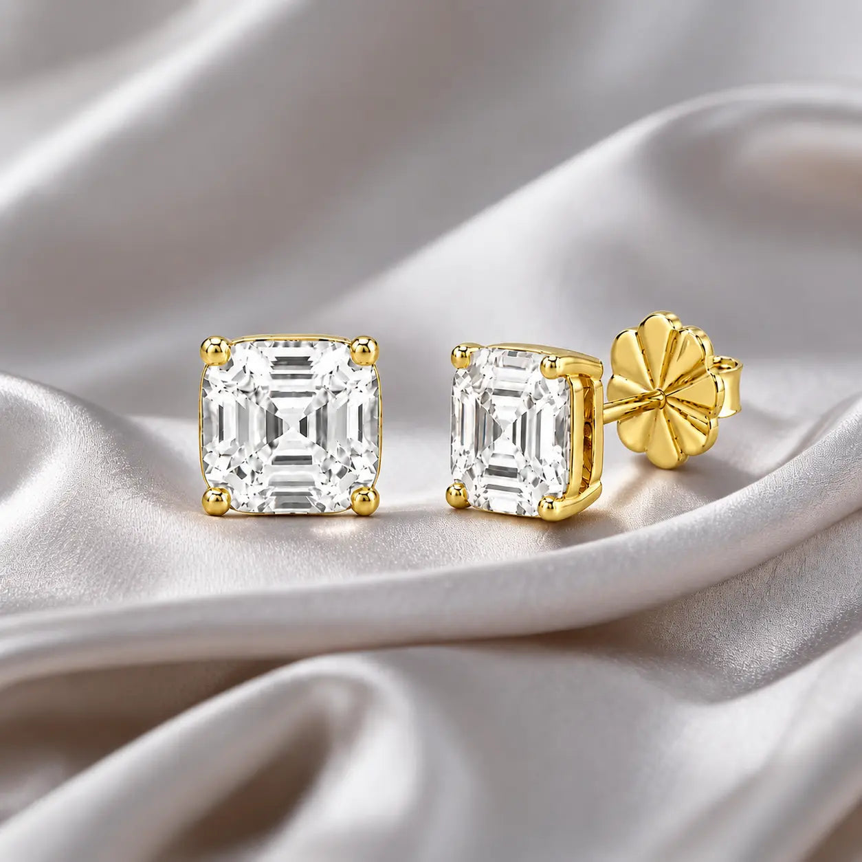 Billionaire Asscher Studs In White Diamond