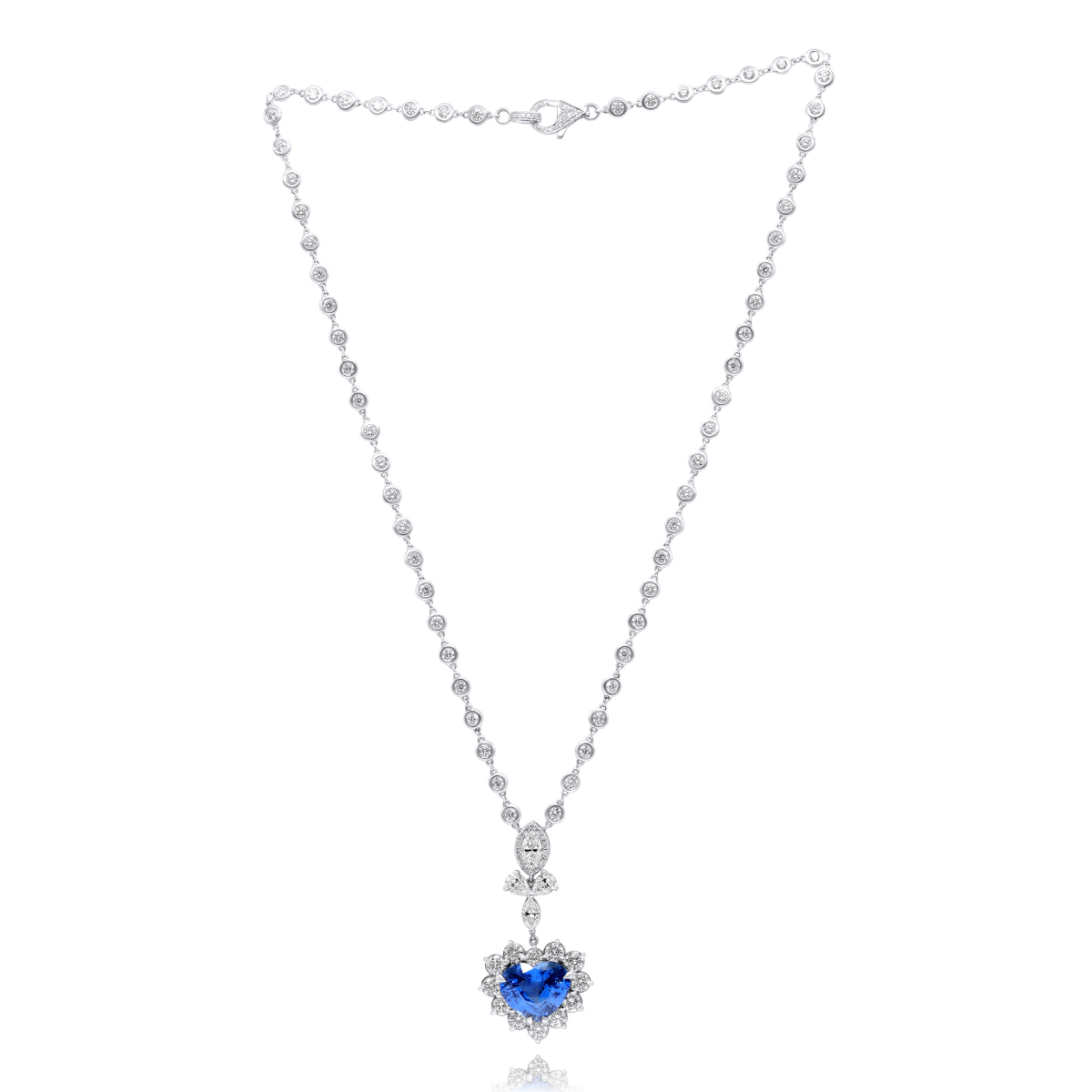 Sapphire Heart and Round Diamond Pendant