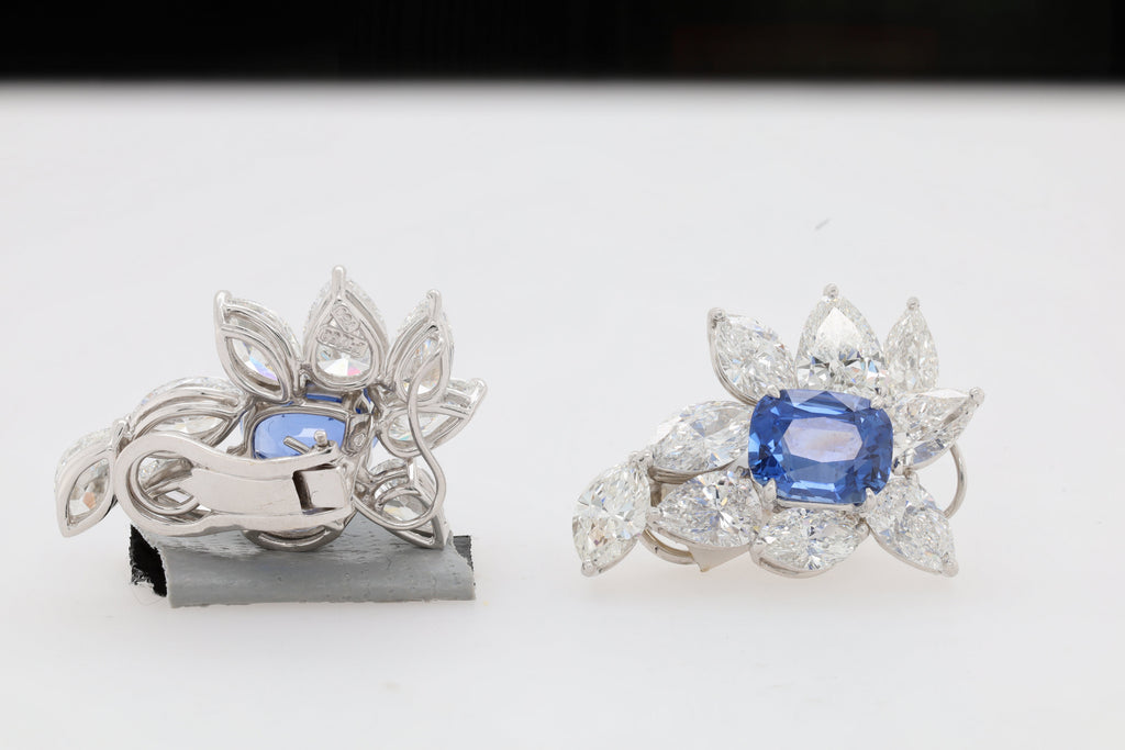 Sapphire Cushion Diamond Stud Earring