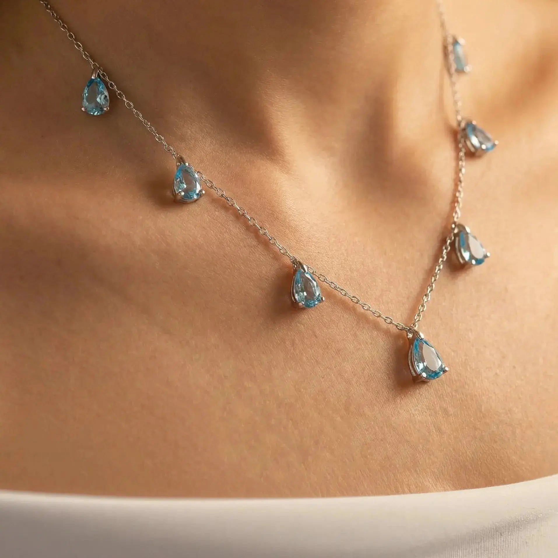 Champagne Drop Necklace in Aquamarine