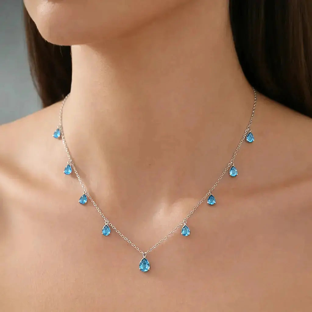Champagne Drop Necklace in Aquamarine