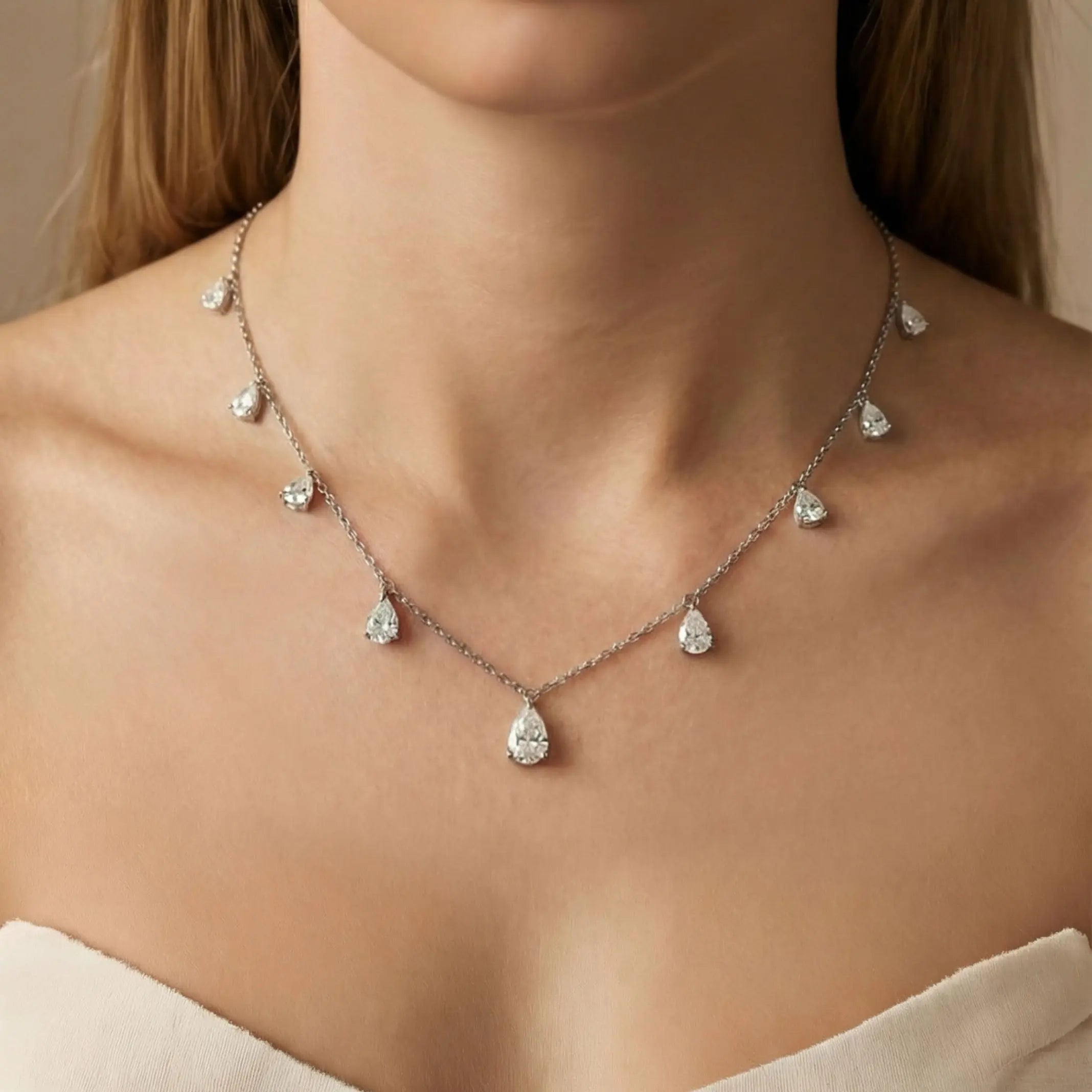 Champagne Drop Necklace in White Diamond