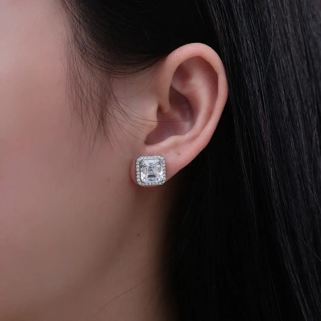Classic Asscher 3 Carat Diamond Crystalline Halo Studs