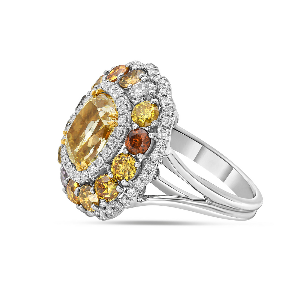 3.02ct Fancy Brown Cushion Cut Ring With Round Diamond