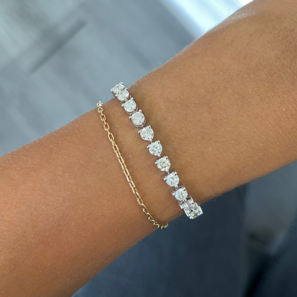 Lab-Grown Round Diamond Tennis Bracelet, 3-Prong, 14K Gold