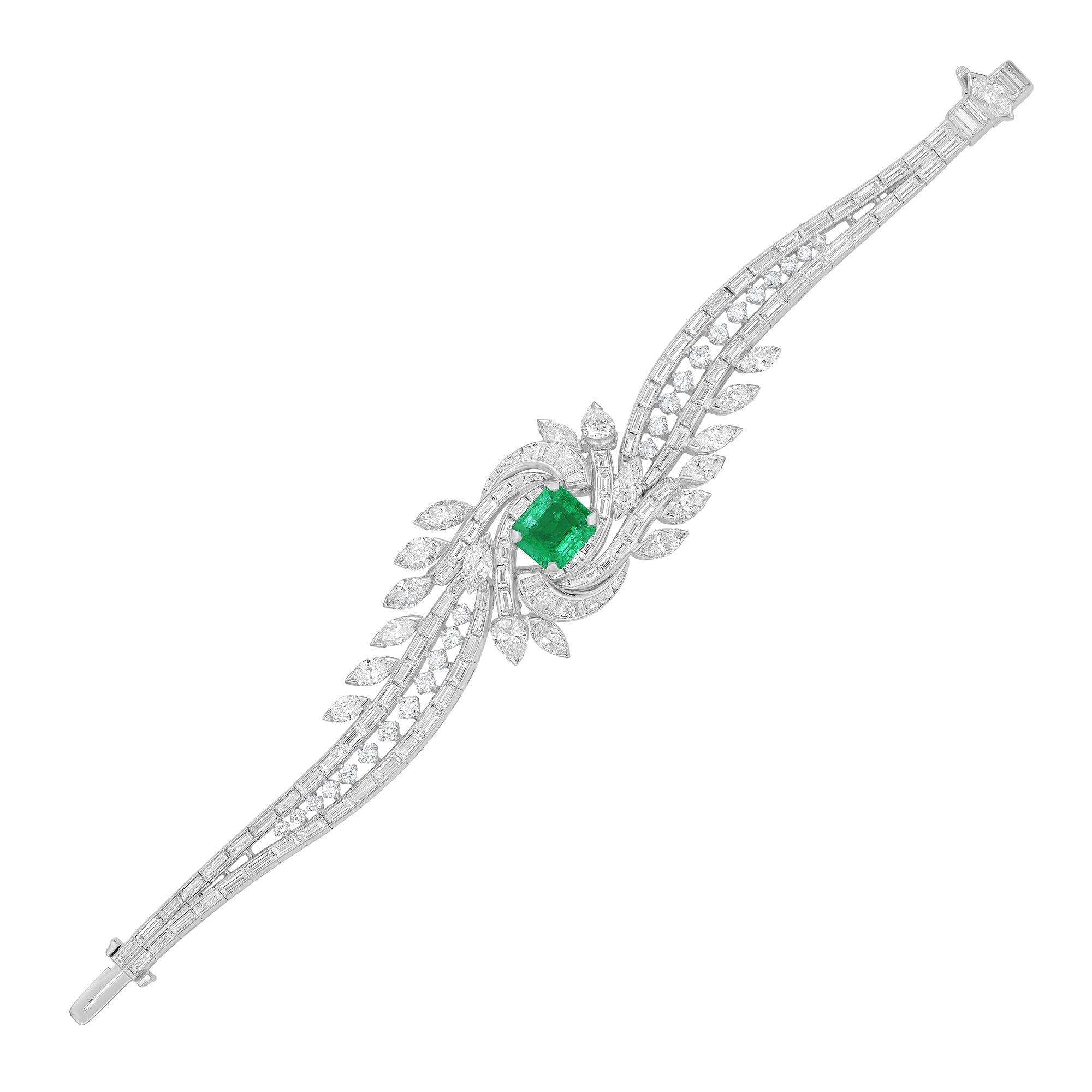 Emerald And Diamond Bracelet With Whirlpool-Shaped Center