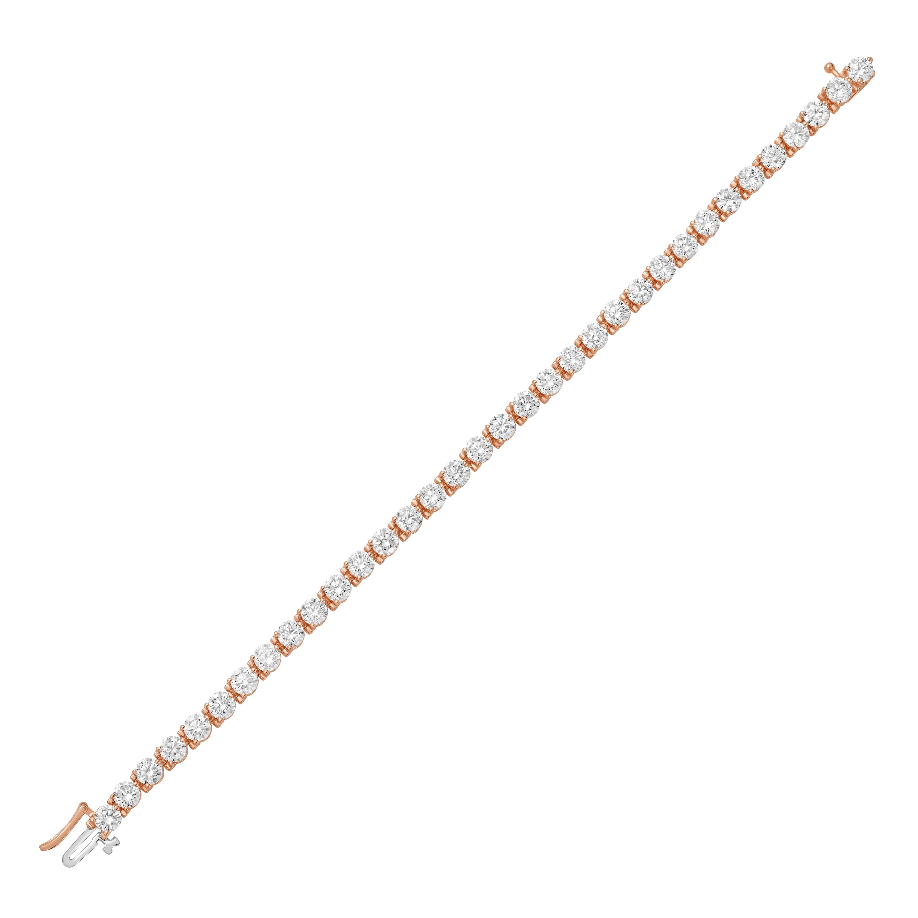 Lab-Grown Round Diamond Tennis Bracelet, 3-Prong, 14K Gold