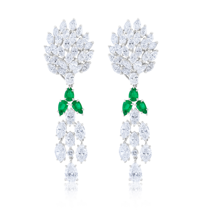 Art Deco Diamond and Emerald Earrings