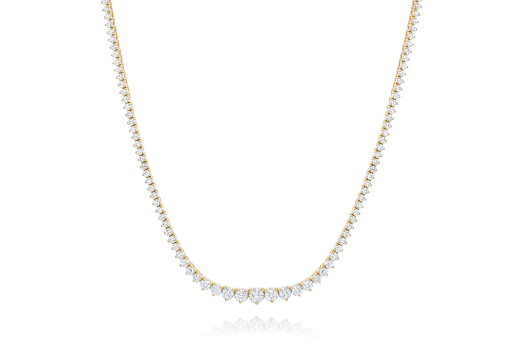 Lab-Grown Graduated 3 Prong Tennis Necklace, 14K Gold