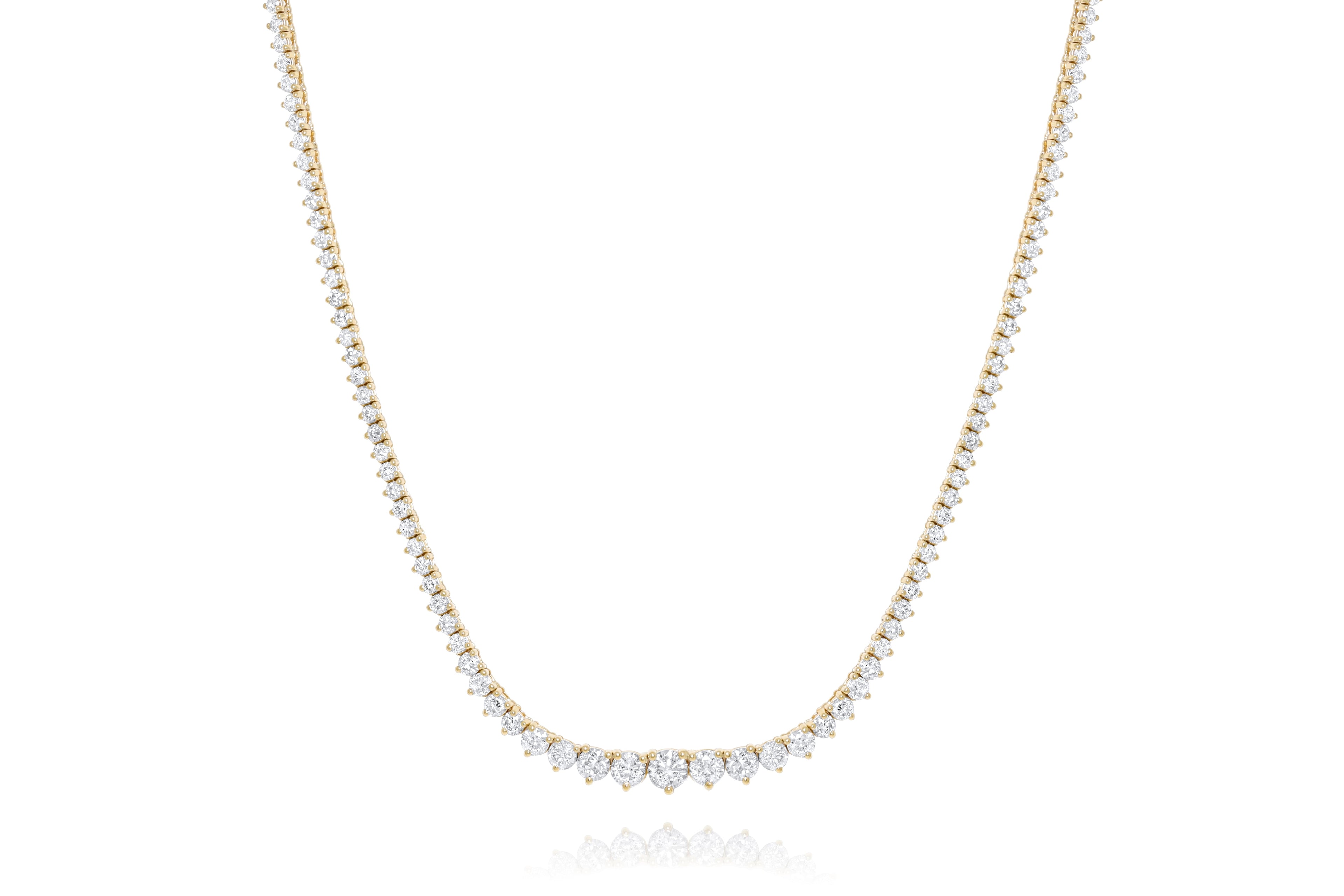Lab-Grown Graduated 3 Prong Tennis Necklace, 14K Gold