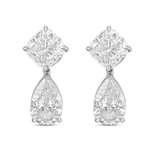 Lab Grown Cushion And Pear Diamond Drop Earrings