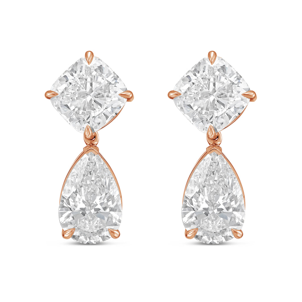Lab Grown Cushion And Pear Diamond Drop Earrings