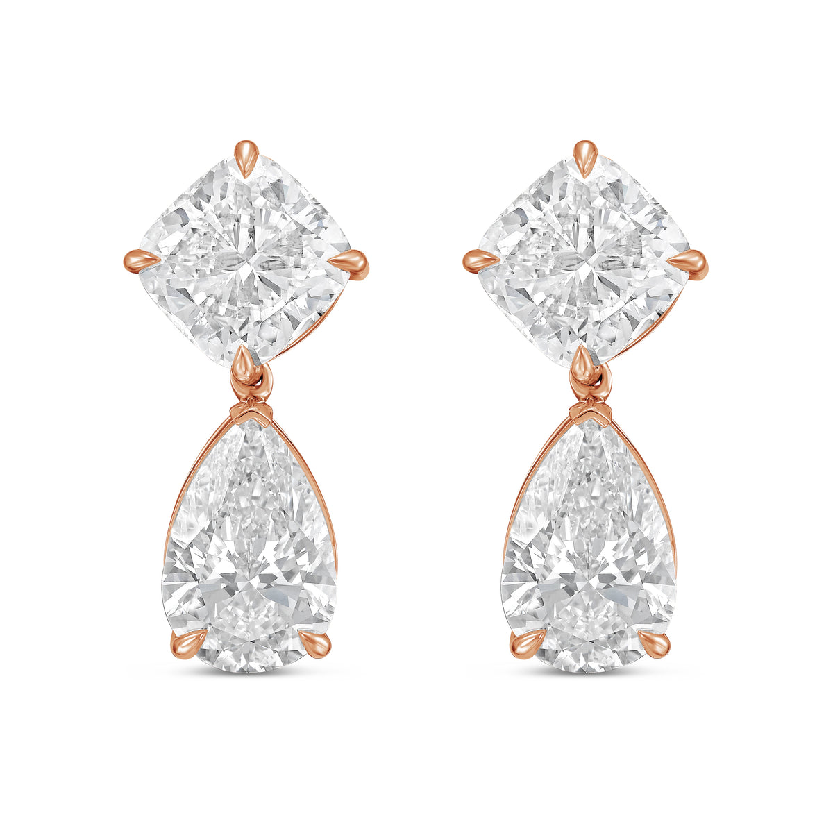 Lab Grown Cushion And Pear Diamond Drop Earrings