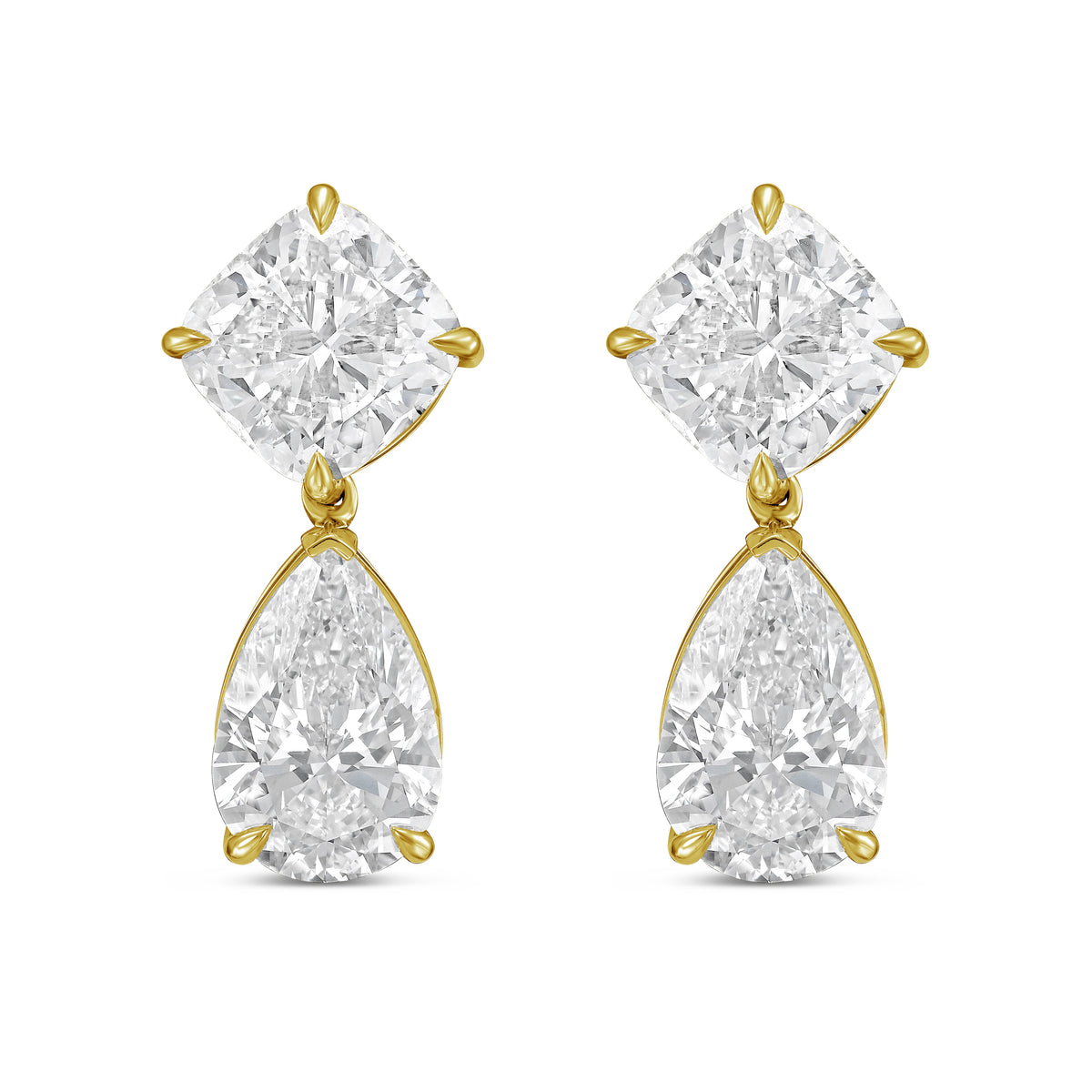 Lab Grown Cushion And Pear Diamond Drop Earrings