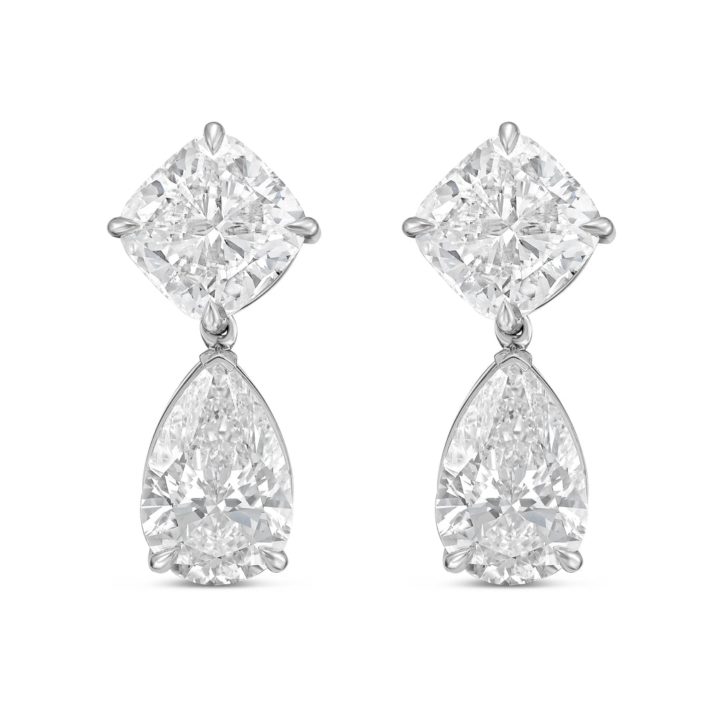 Lab Grown Cushion And Pear Diamond Drop Earrings