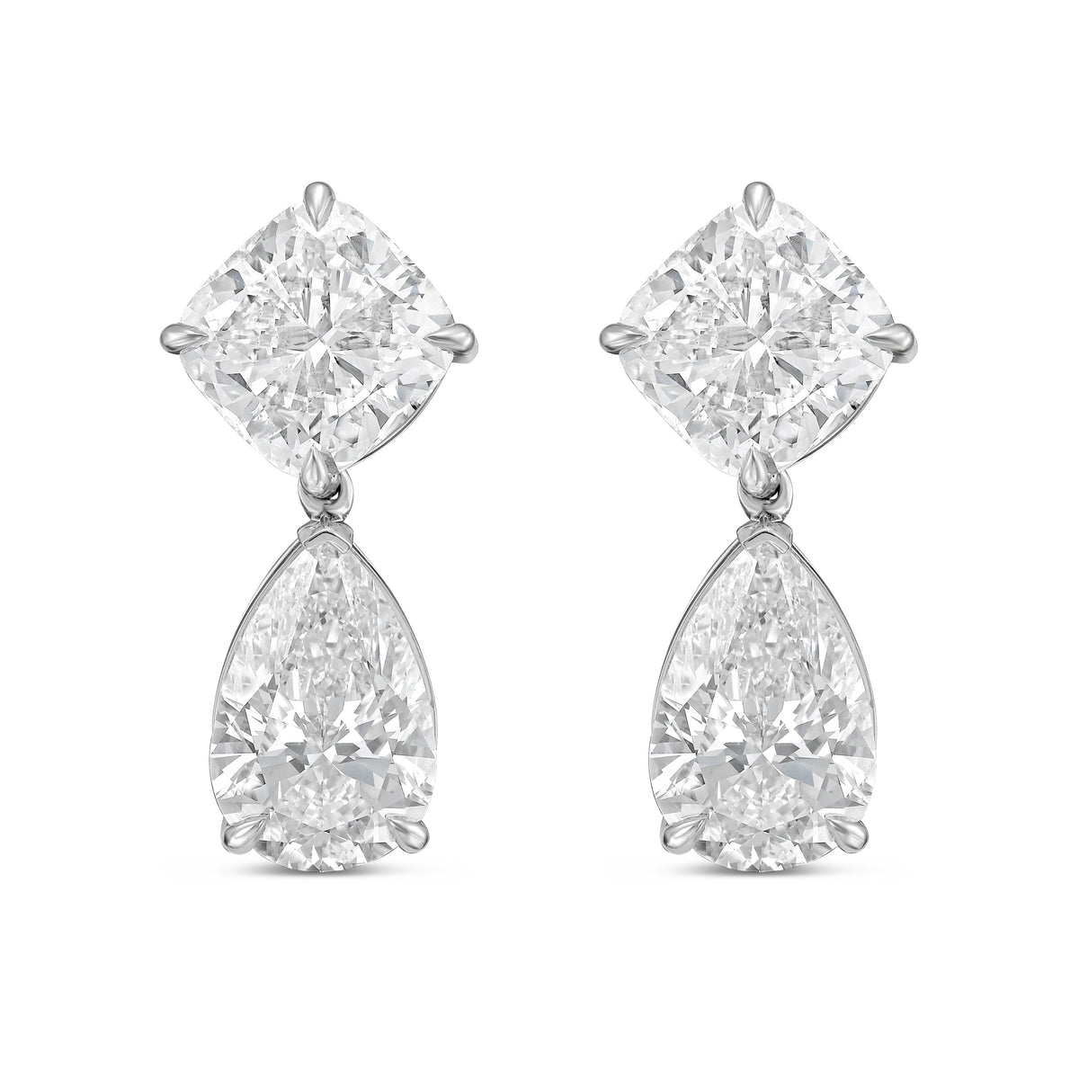 Lab Grown Cushion And Pear Diamond Drop Earrings