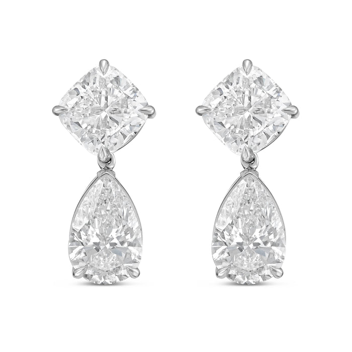 Lab Grown Cushion And Pear Diamond Drop Earrings