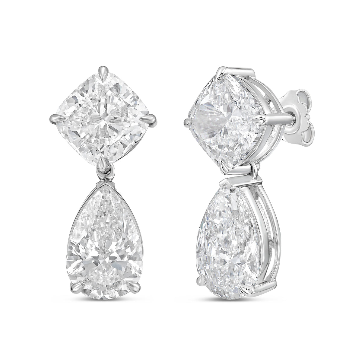Lab Grown Cushion And Pear Diamond Drop Earrings