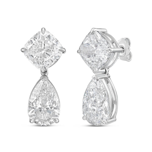 Lab Grown Cushion And Pear Diamond Drop Earrings
