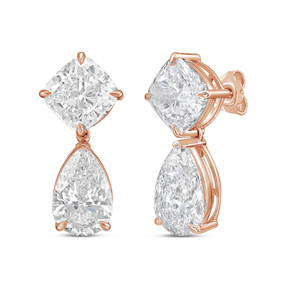 Lab Grown Cushion And Pear Diamond Drop Earrings