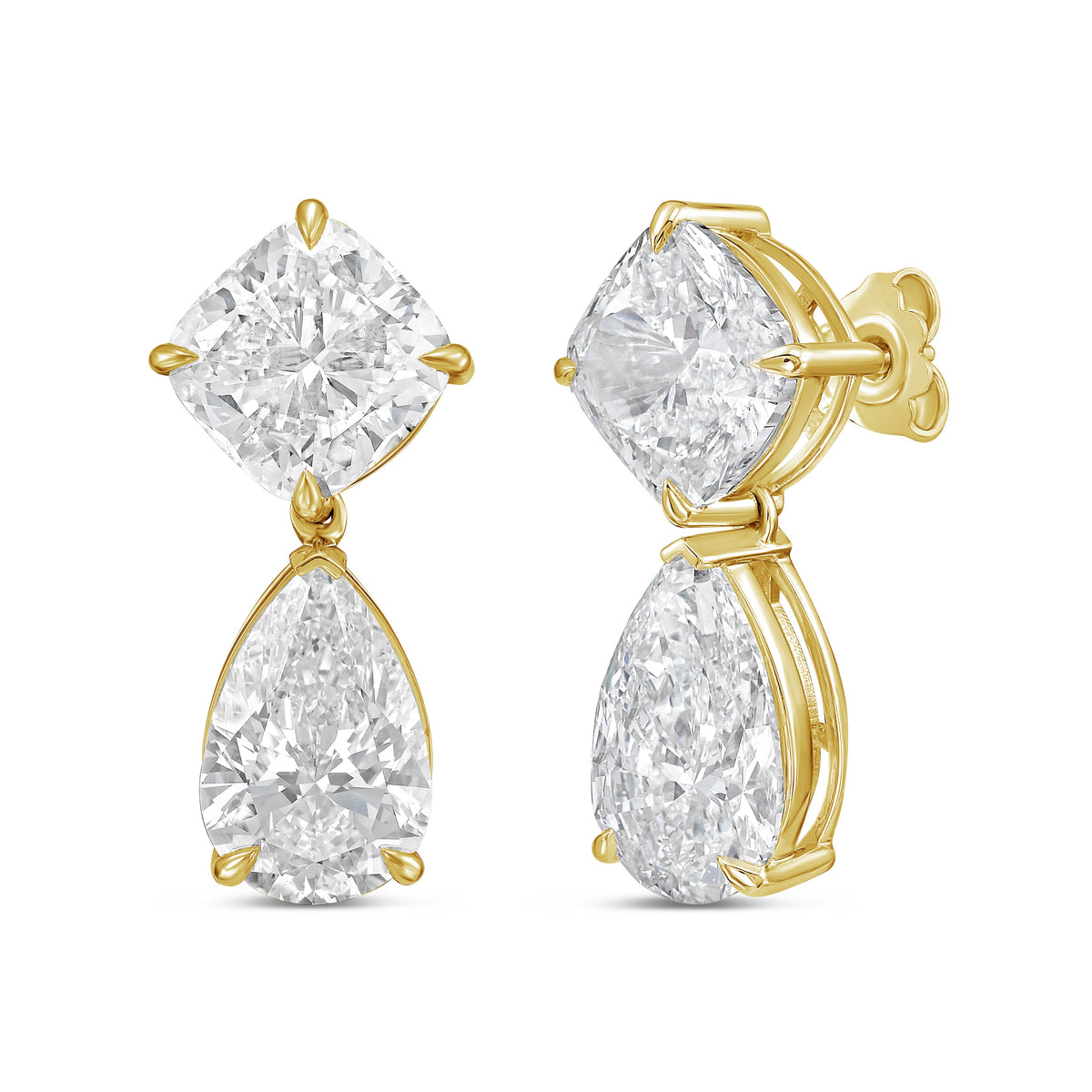 Lab Grown Cushion And Pear Diamond Drop Earrings