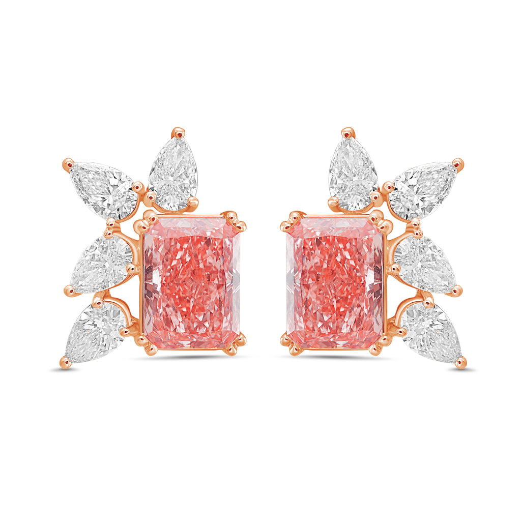 Lab Grown Pink & White Diamond Cluster Earrings